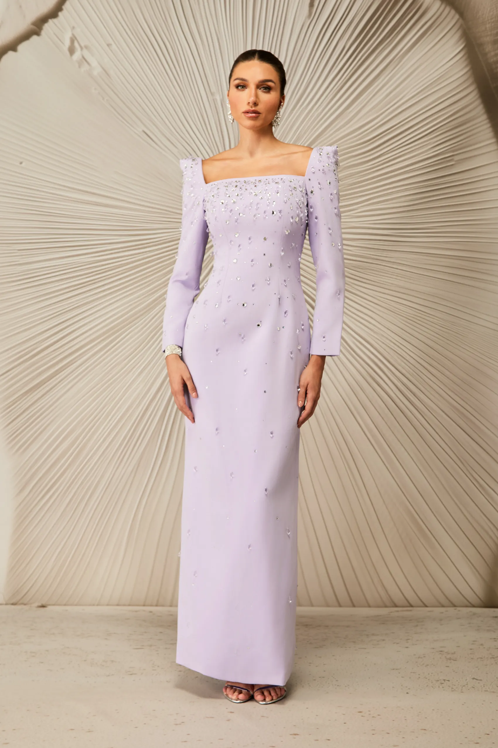 Isabella Crystal Embellished Square Neck Maxi Dress