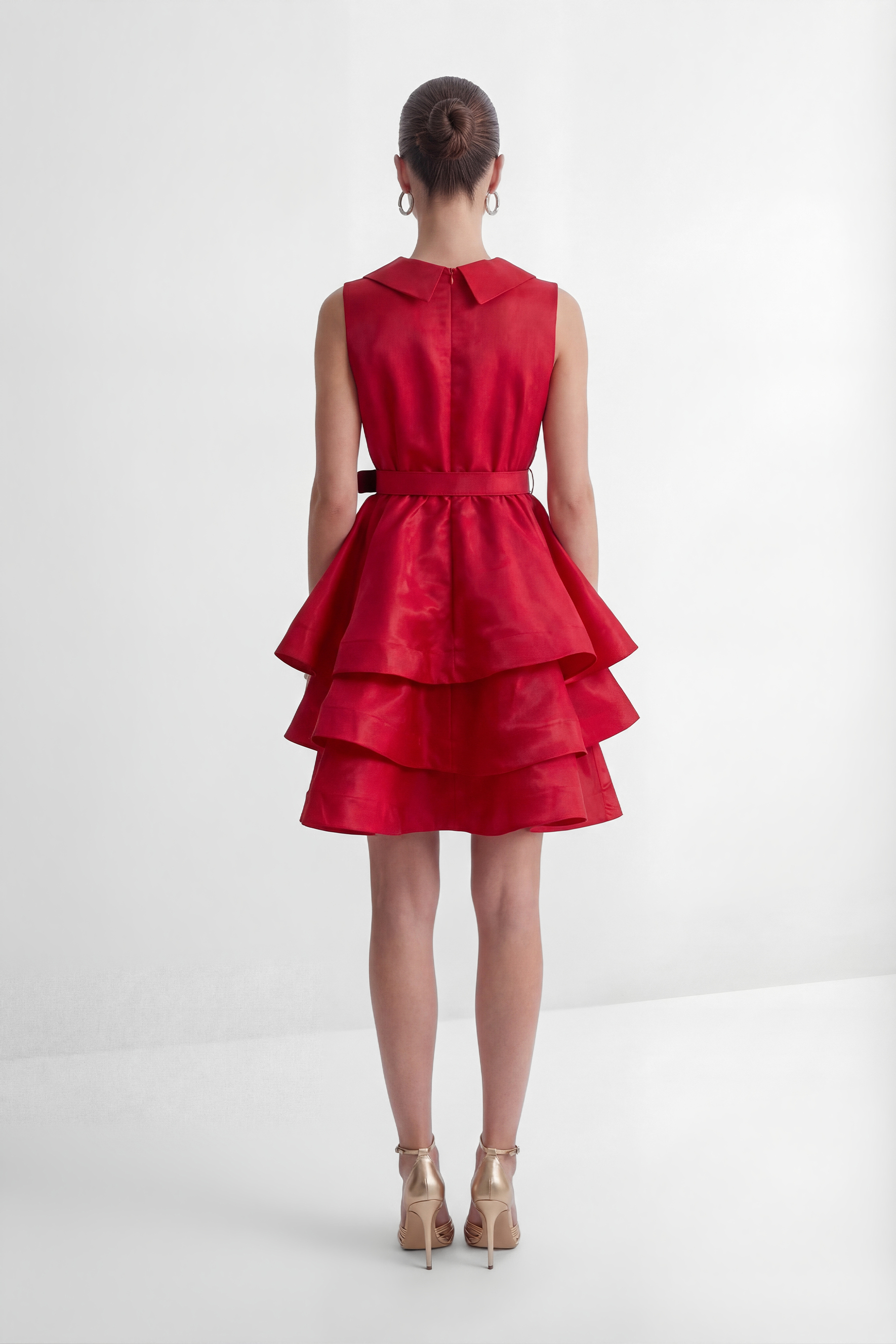 Stars Are Shining Red V-neck Tiered Ruffle Mini Dress-purelyfable