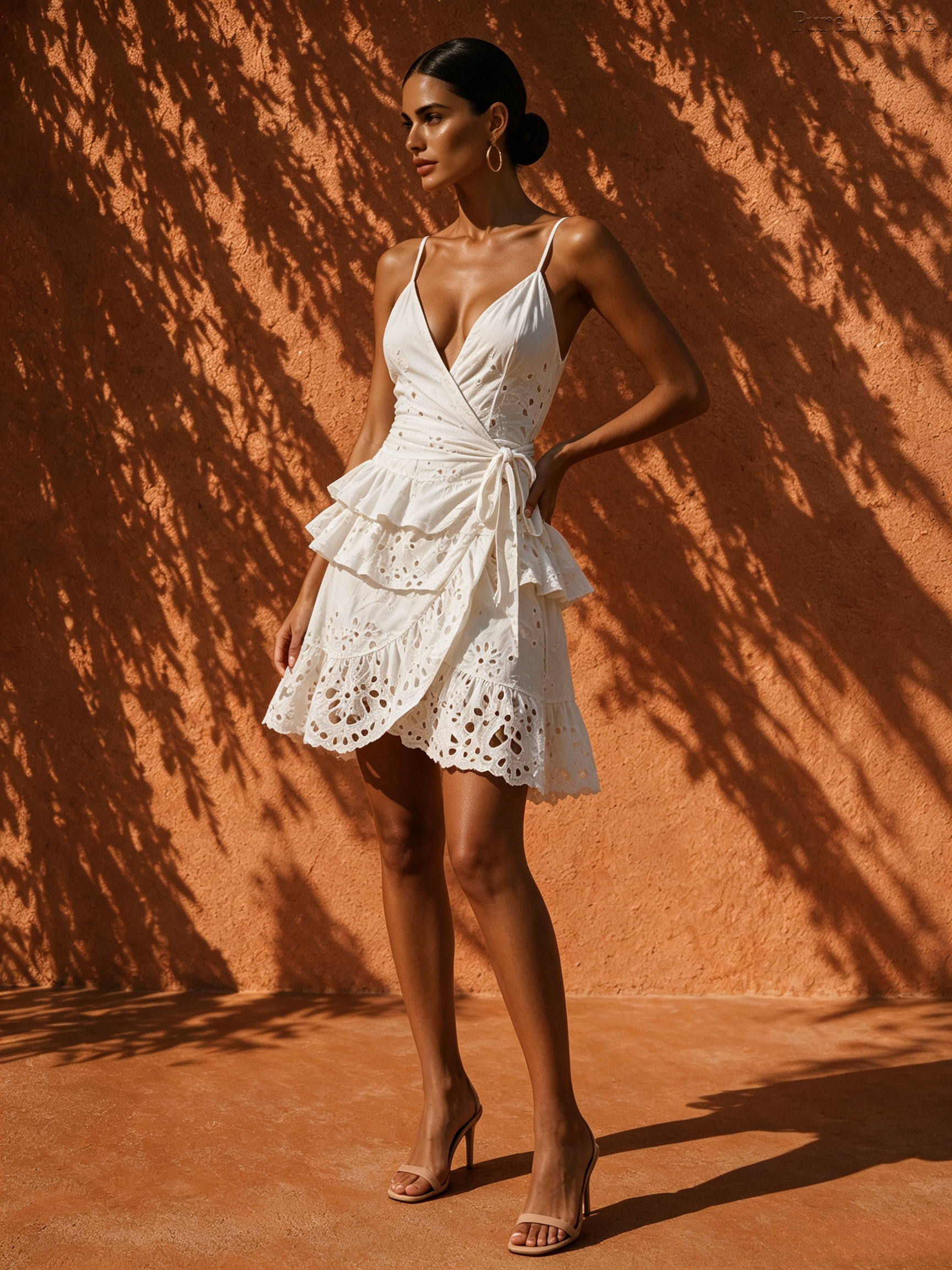 Elysia White Hollow-Out Wrap-Around Lotus Leaf Skirt