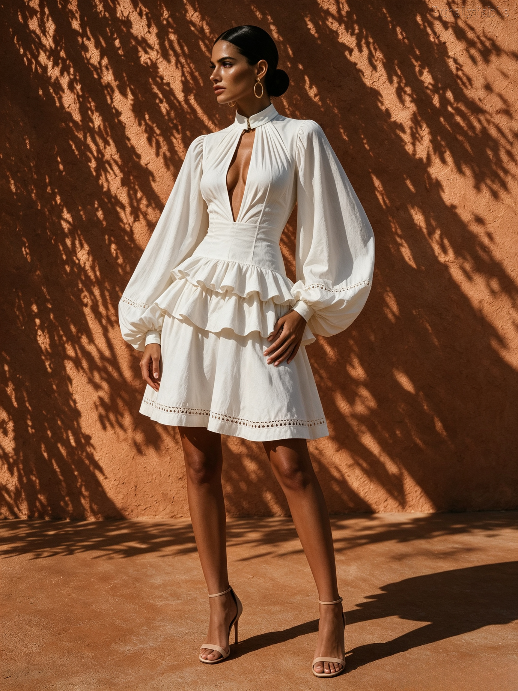 Elysia White Puffed Sleeve Cut-Out Short Dress