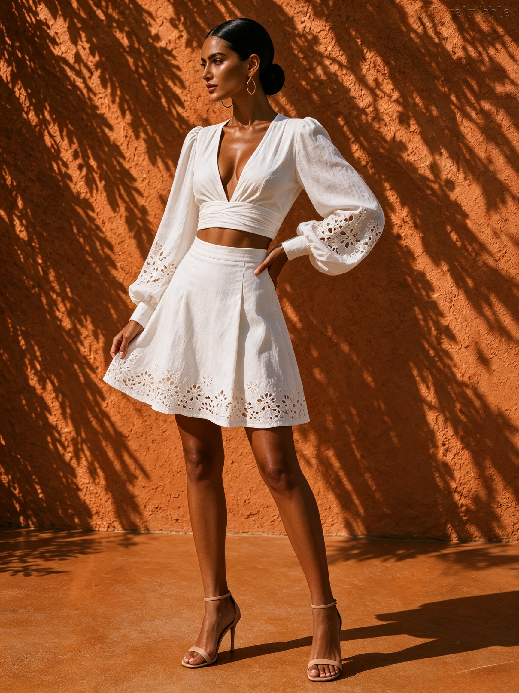 Elysia White Deep V-Neck Short Dress Two-Piece Set