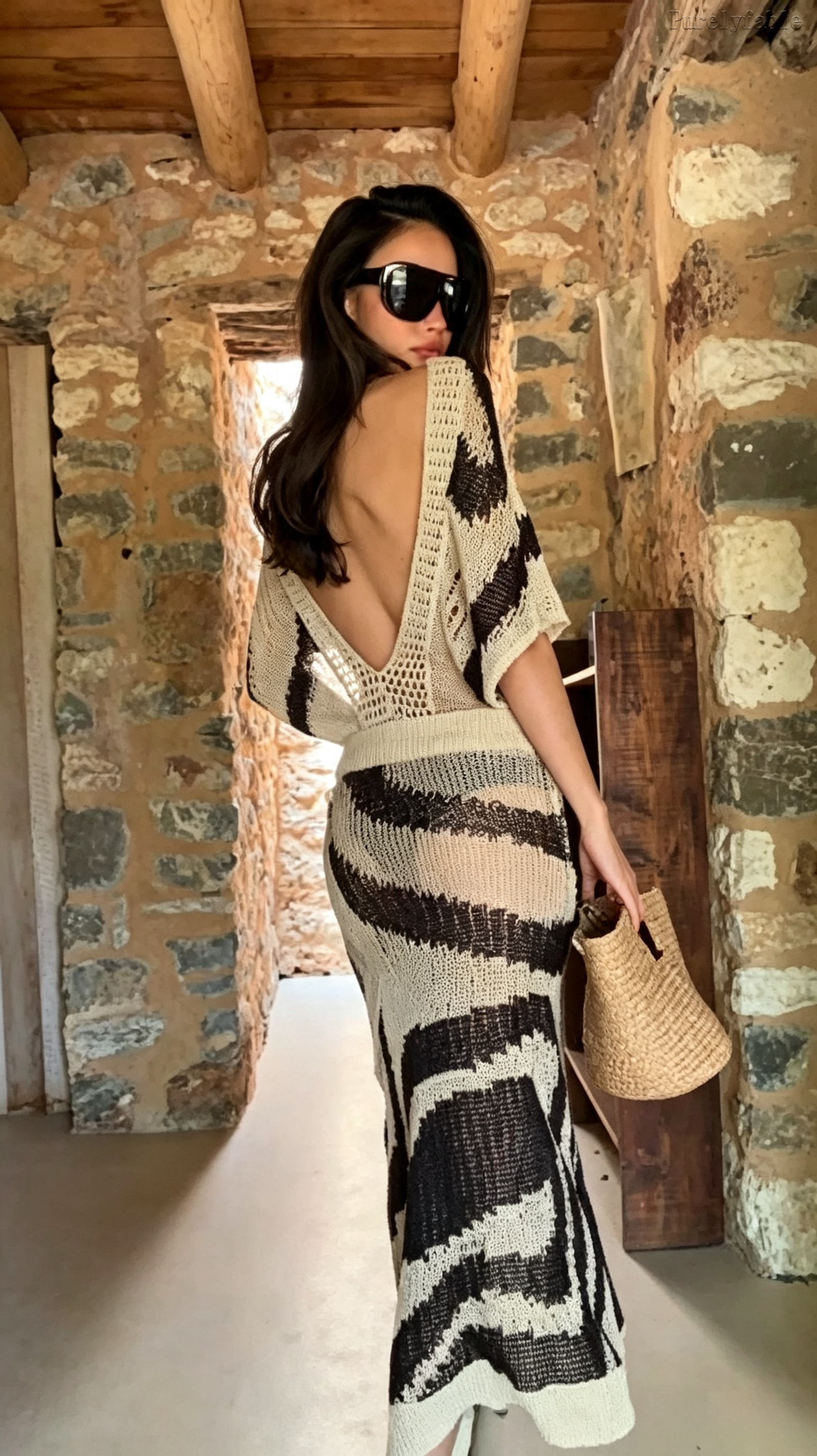 Brielle Black and White Sleeveless Mesh Long Dress
