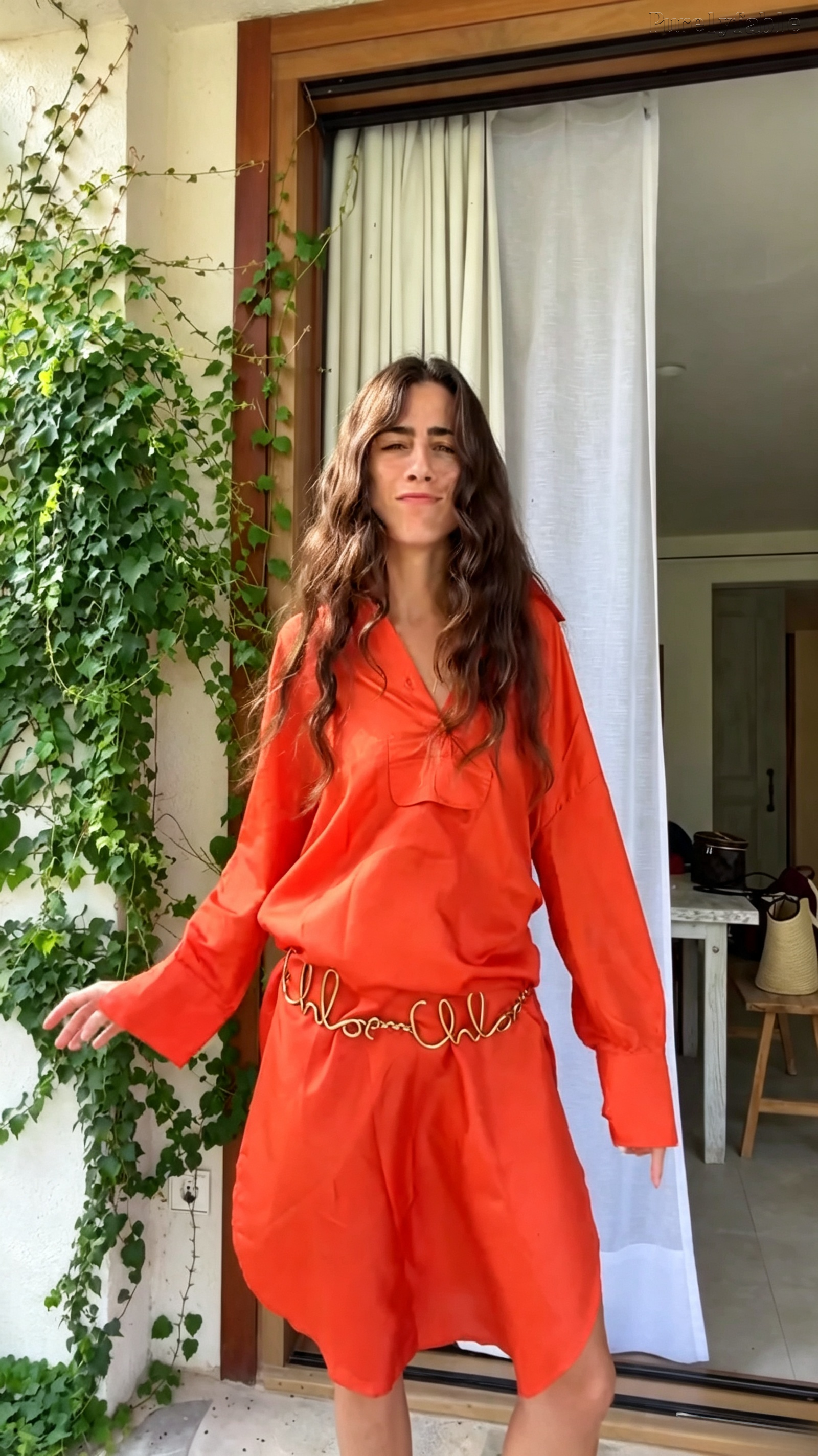 Mariana Orange Collared Half-Buttoned Blouse Dress
