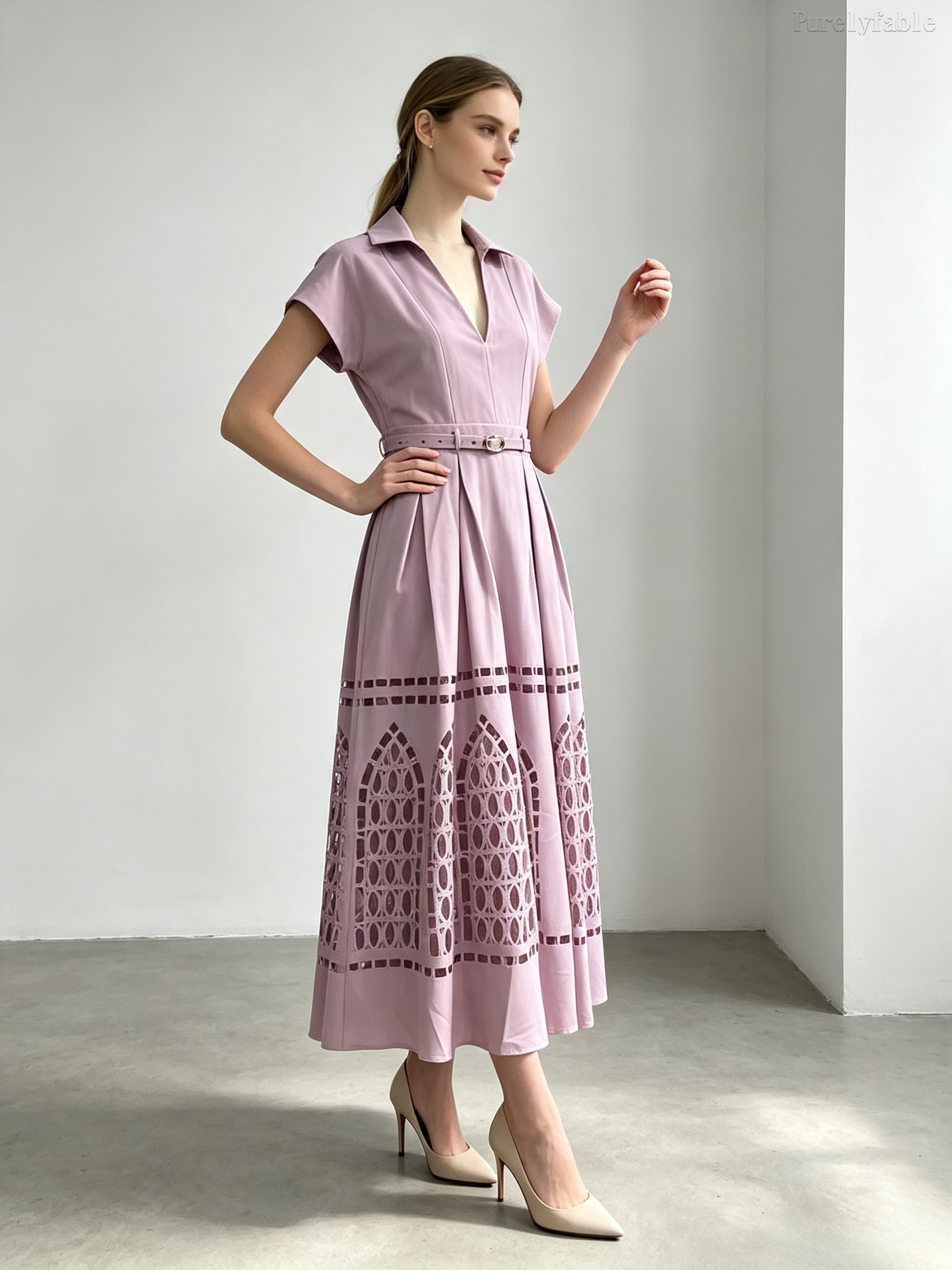 Beatrice Purple High-Waisted Hollow-Out Long Dress