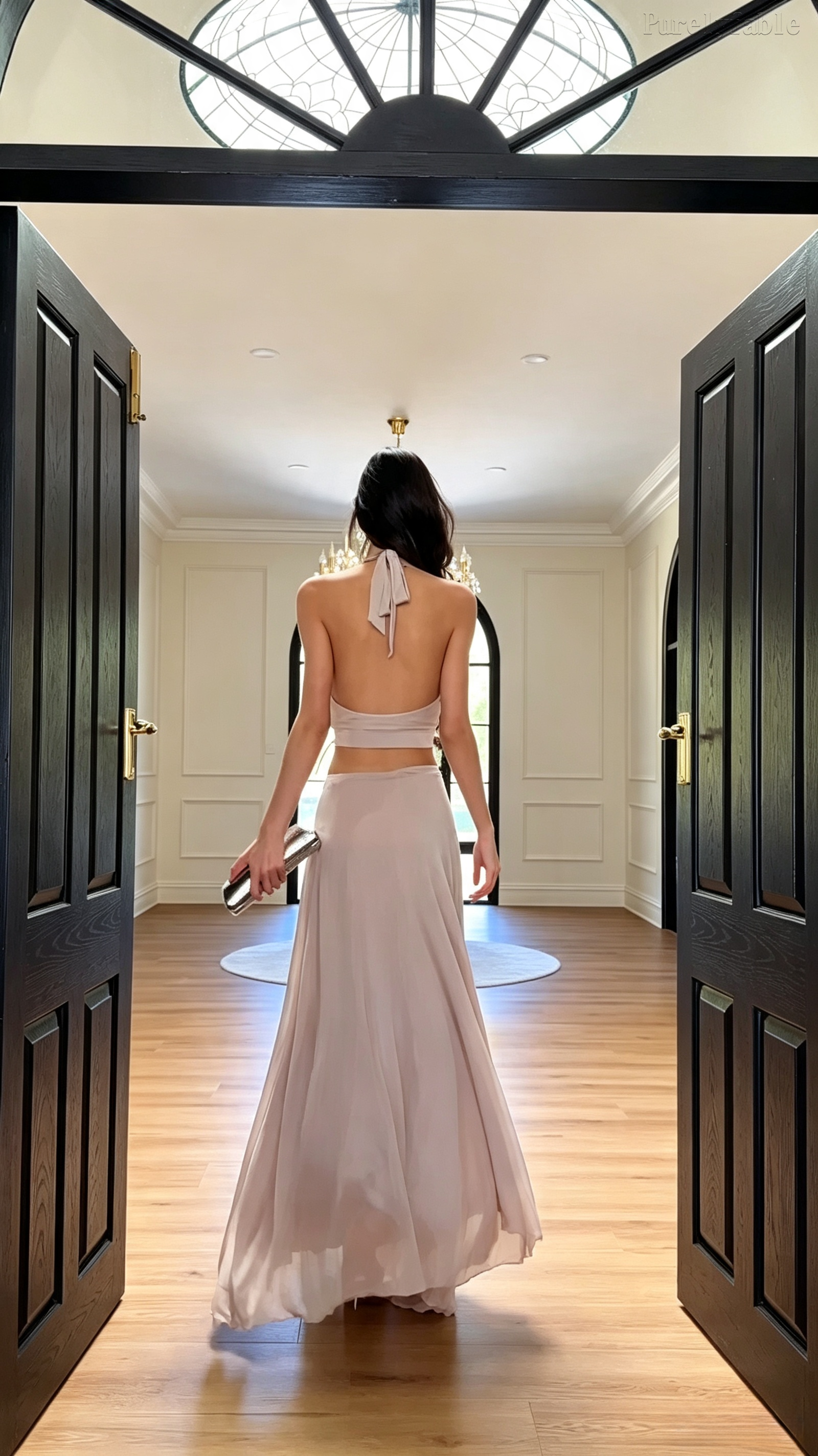 Freya Champagne Neckline Long Dress Set