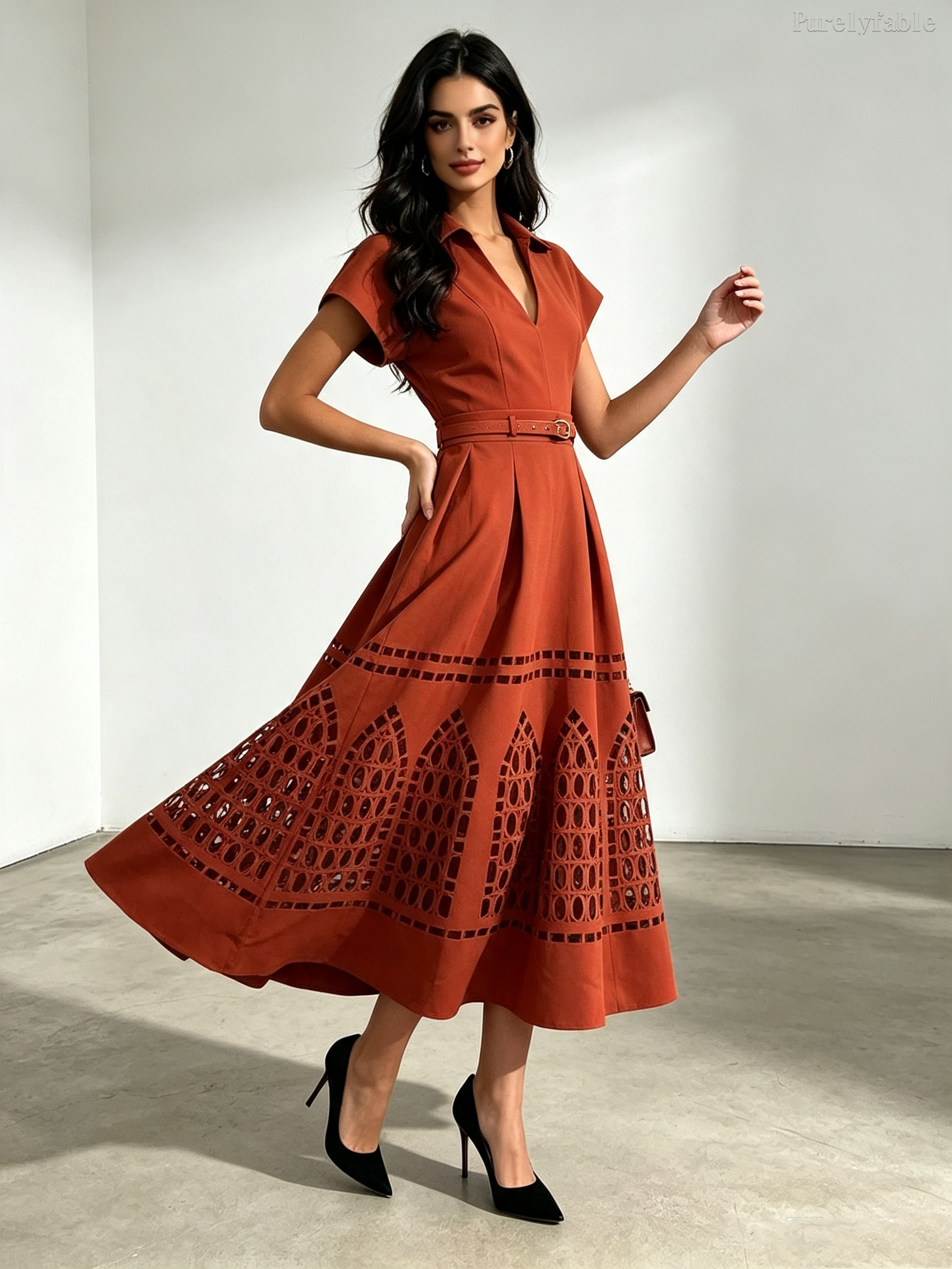 Beatrice Purple High-Waisted Hollow-Out Long Dress