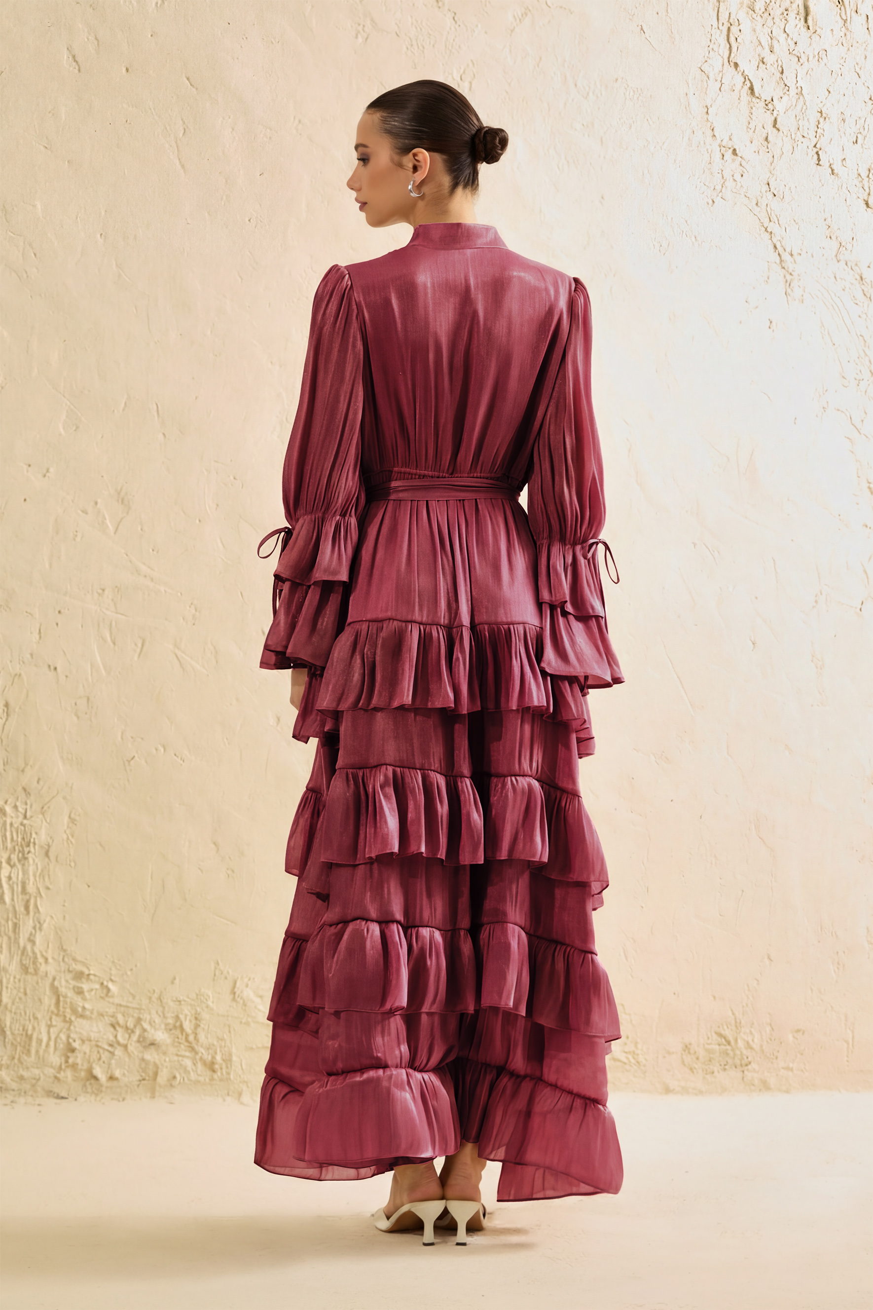 Signature Lady Dark Pink Tiered Ruffle Maxi Dress-purelyfable