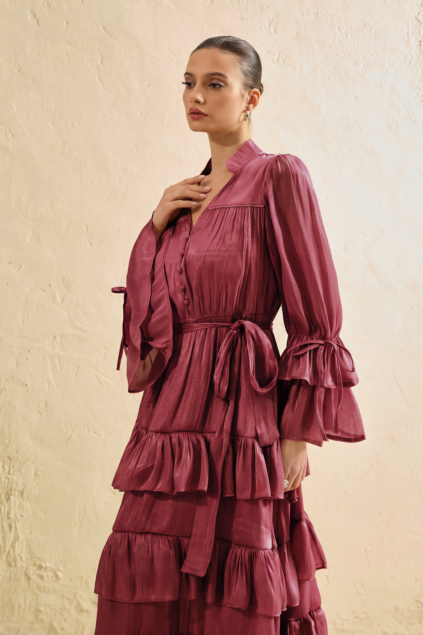 Signature Lady Dark Pink Tiered Ruffle Maxi Dress-purelyfable