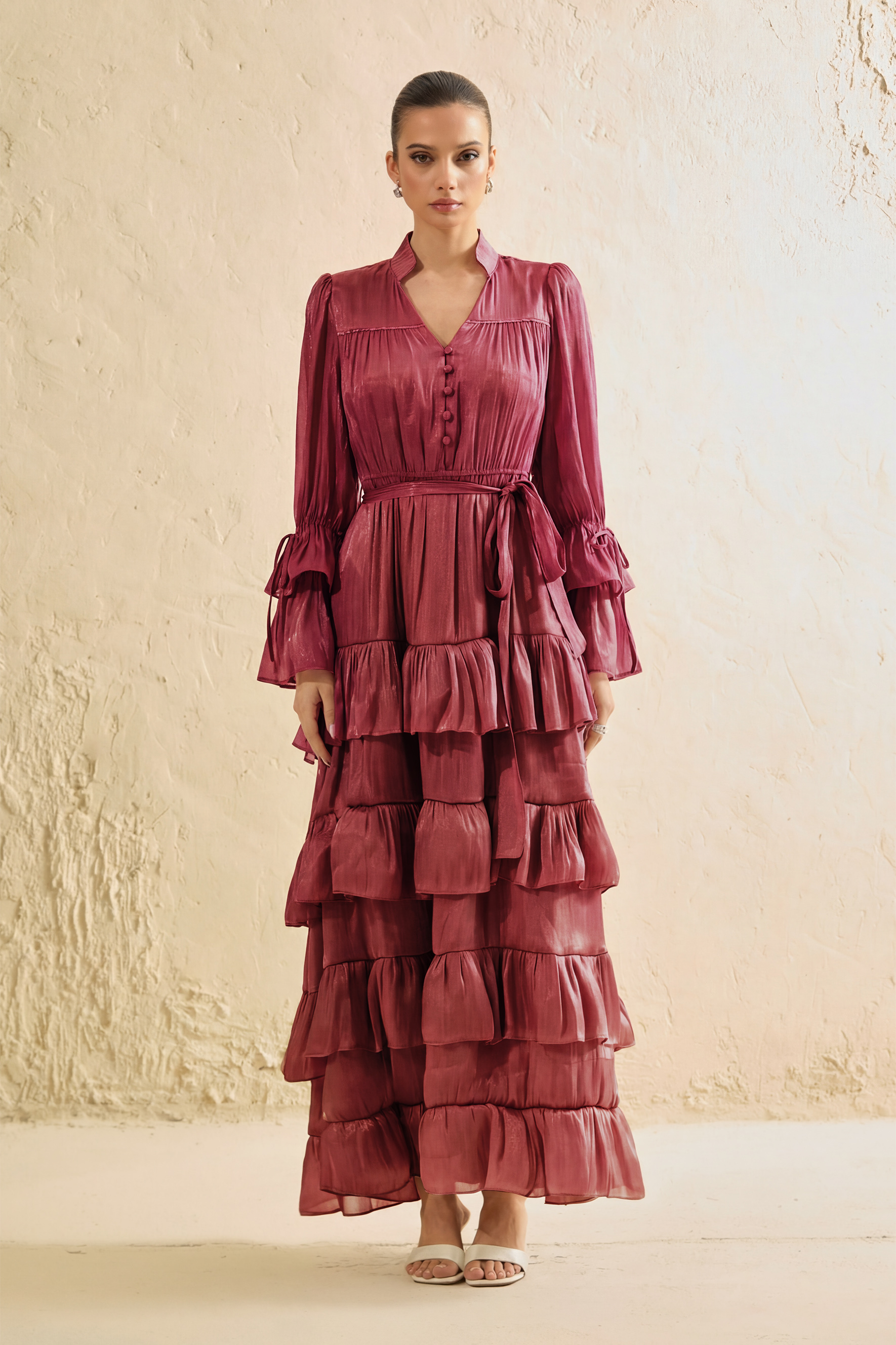 Signature Lady Dark Pink Tiered Ruffle Maxi Dress-purelyfable