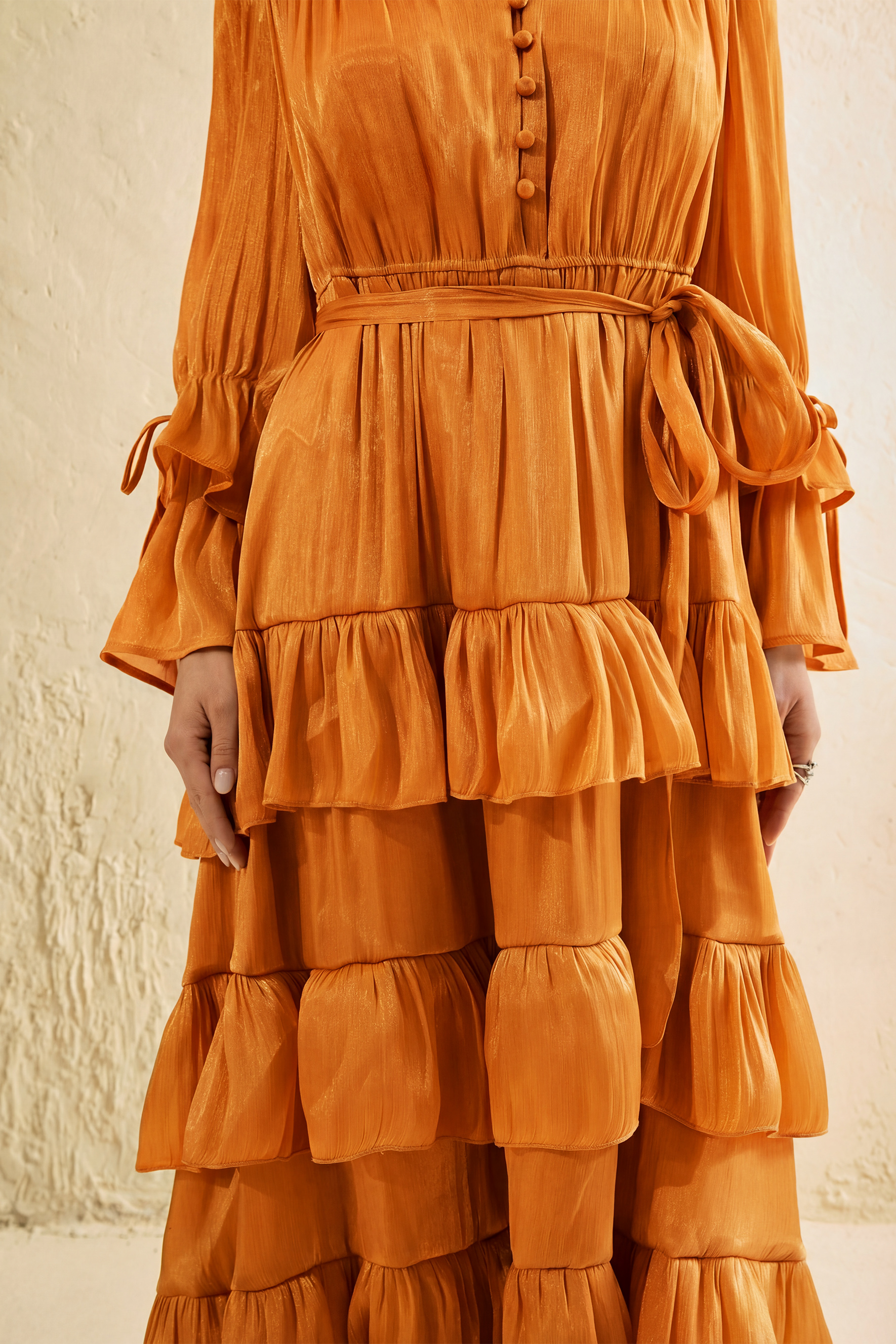 Signature Lady Orange Tiered Ruffle Maxi Dress-purelyfable