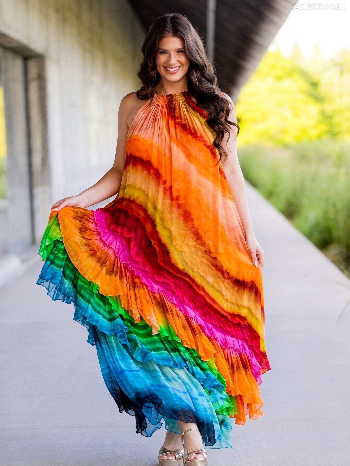 Tessa Colorful Ruffled Layered Long Dress