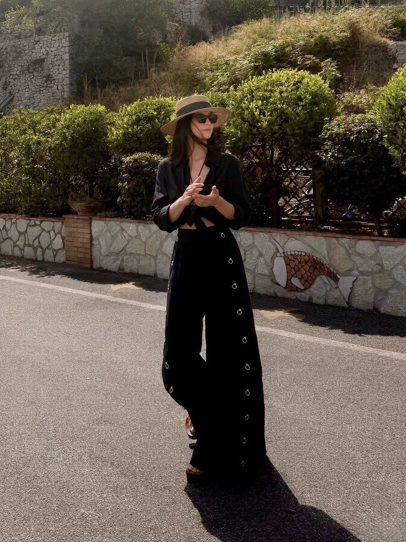 Milana Black Knotted Side-Sleeve Pants Set