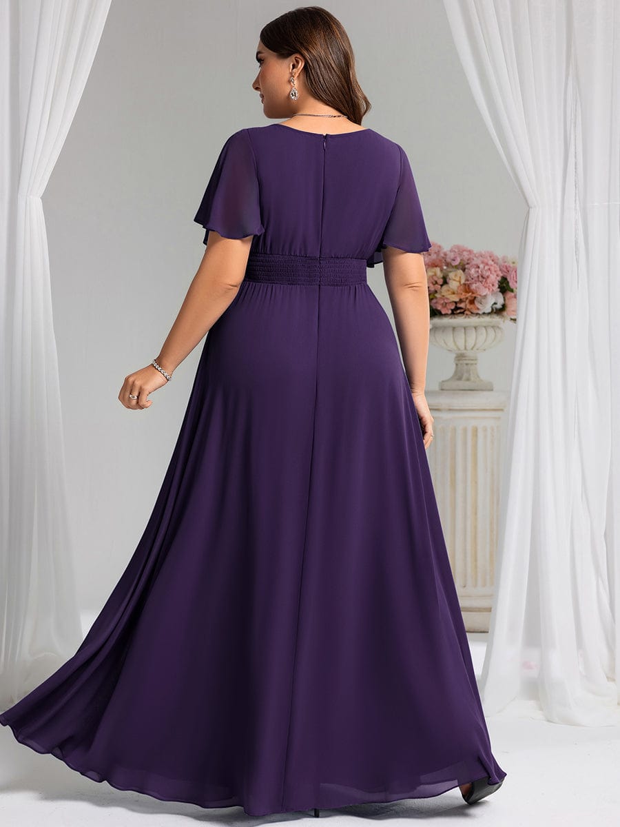 Plus Size Printed Chiffon Pleated Maxi Wedding Guest Dress