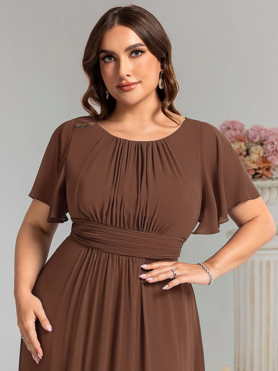 Plus Size Printed Chiffon Pleated Maxi Wedding Guest Dress