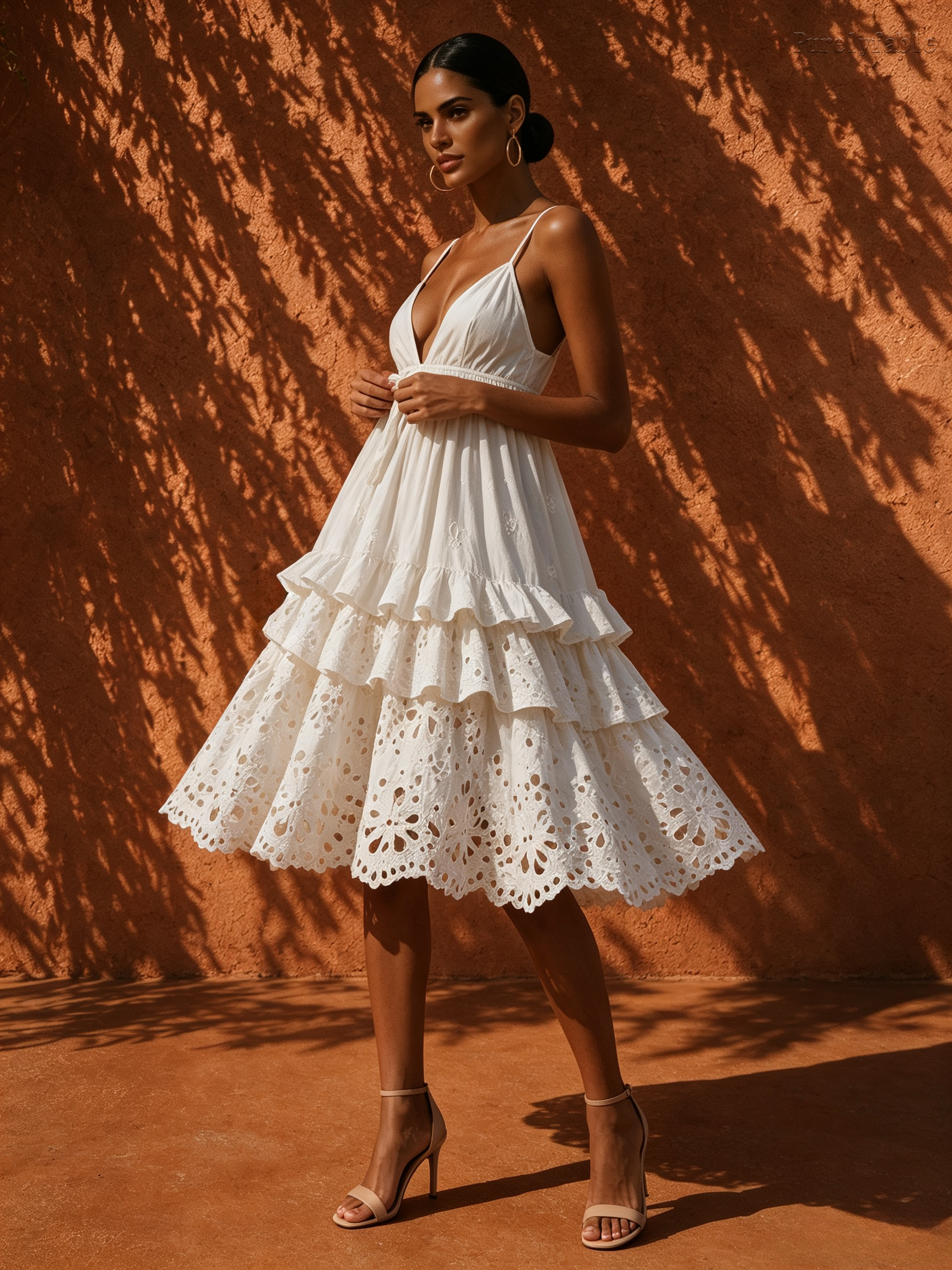 Elysia White Multi-Layered Ruffle Midi Skirt