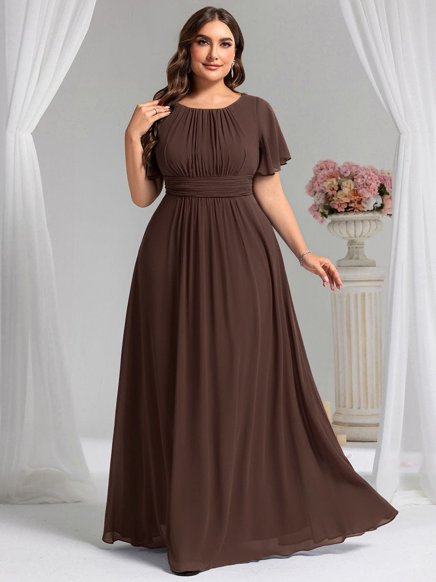 Plus Size Printed Chiffon Pleated Maxi Wedding Guest Dress