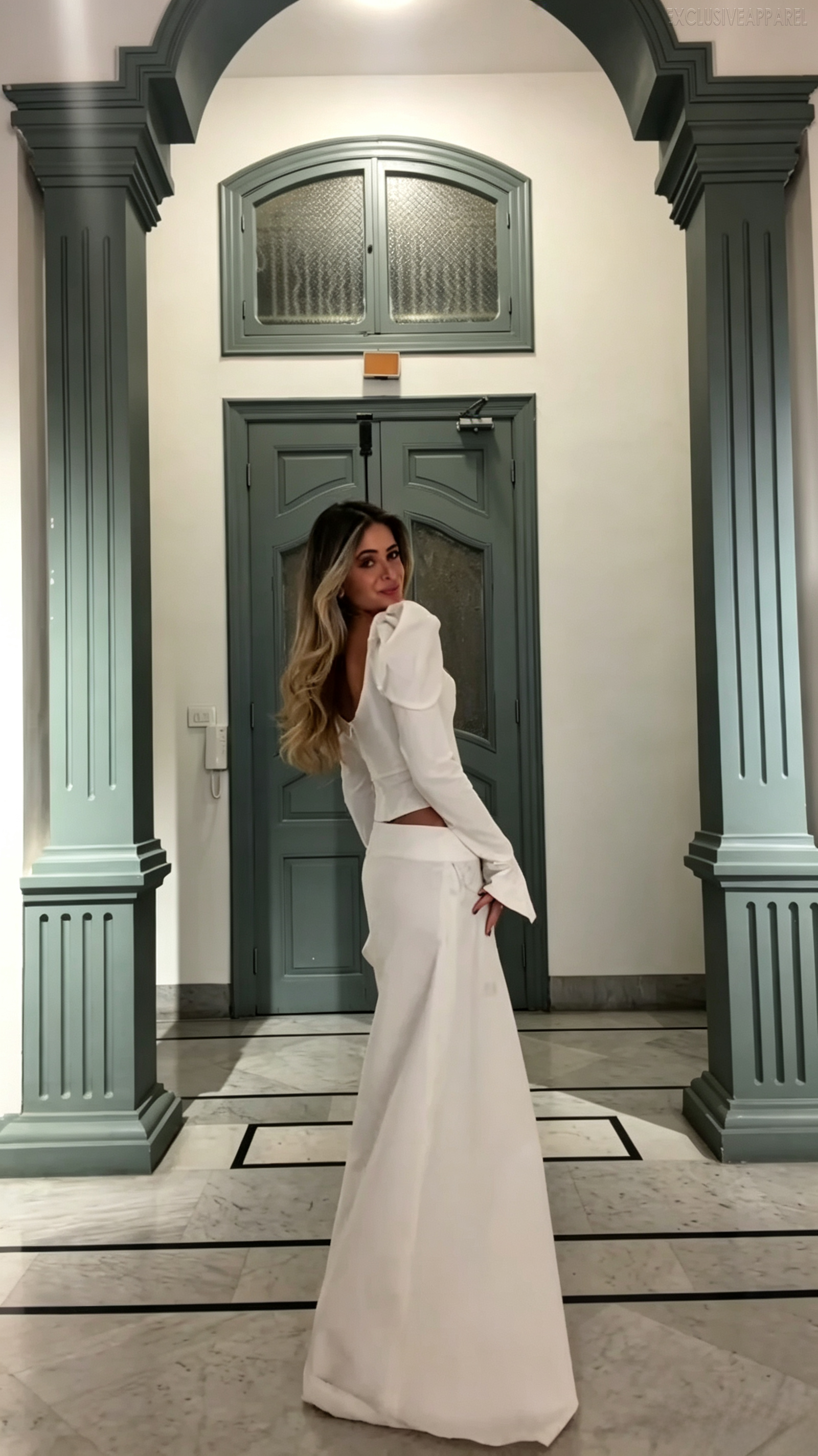 Eloise White Square-neck Bubble Long-Sleeve Dress Set