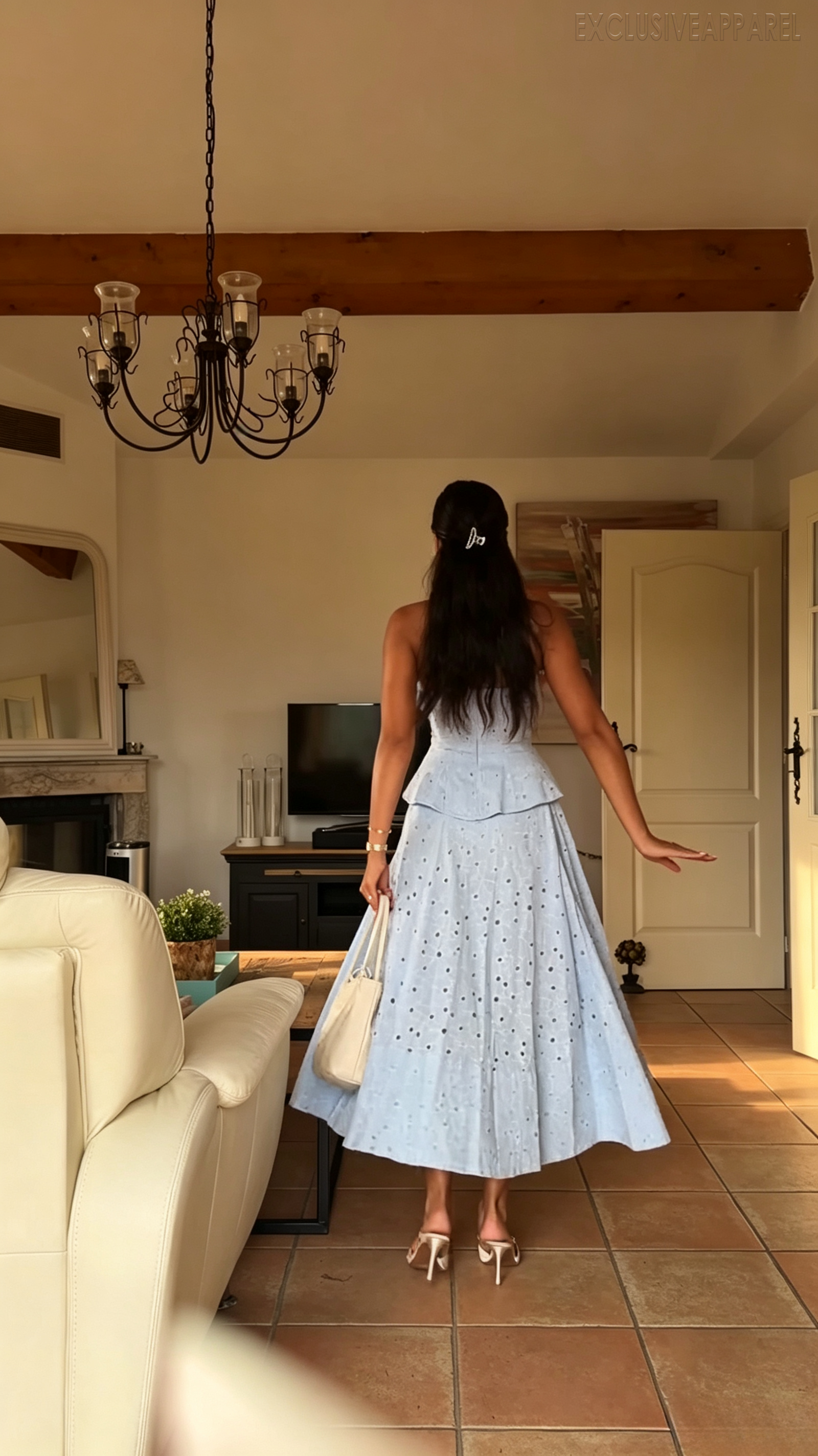 Helena Blue Strapless Mesh Long Dress