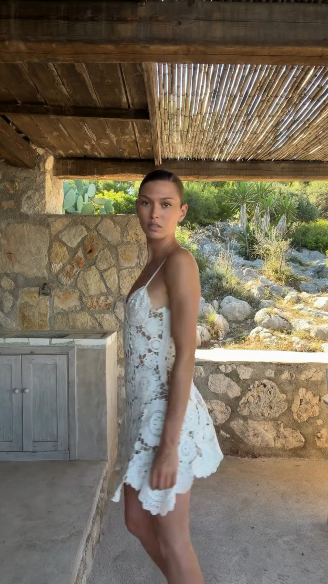 Zora White Delicate-Strap Crochet Mini Dress