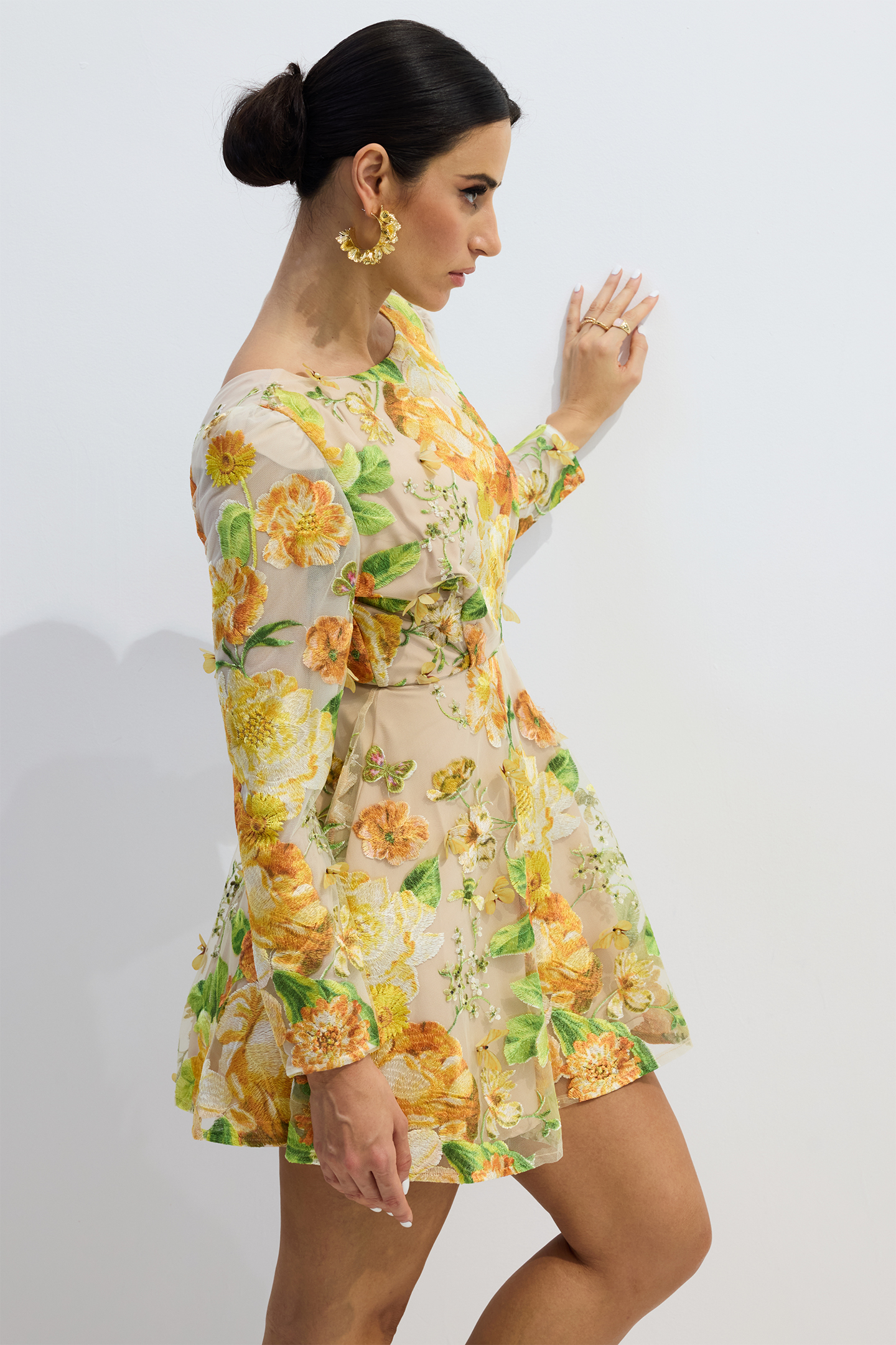 Sandra Floral Embroidery Long Sleeve Mini Dress-purelyfable