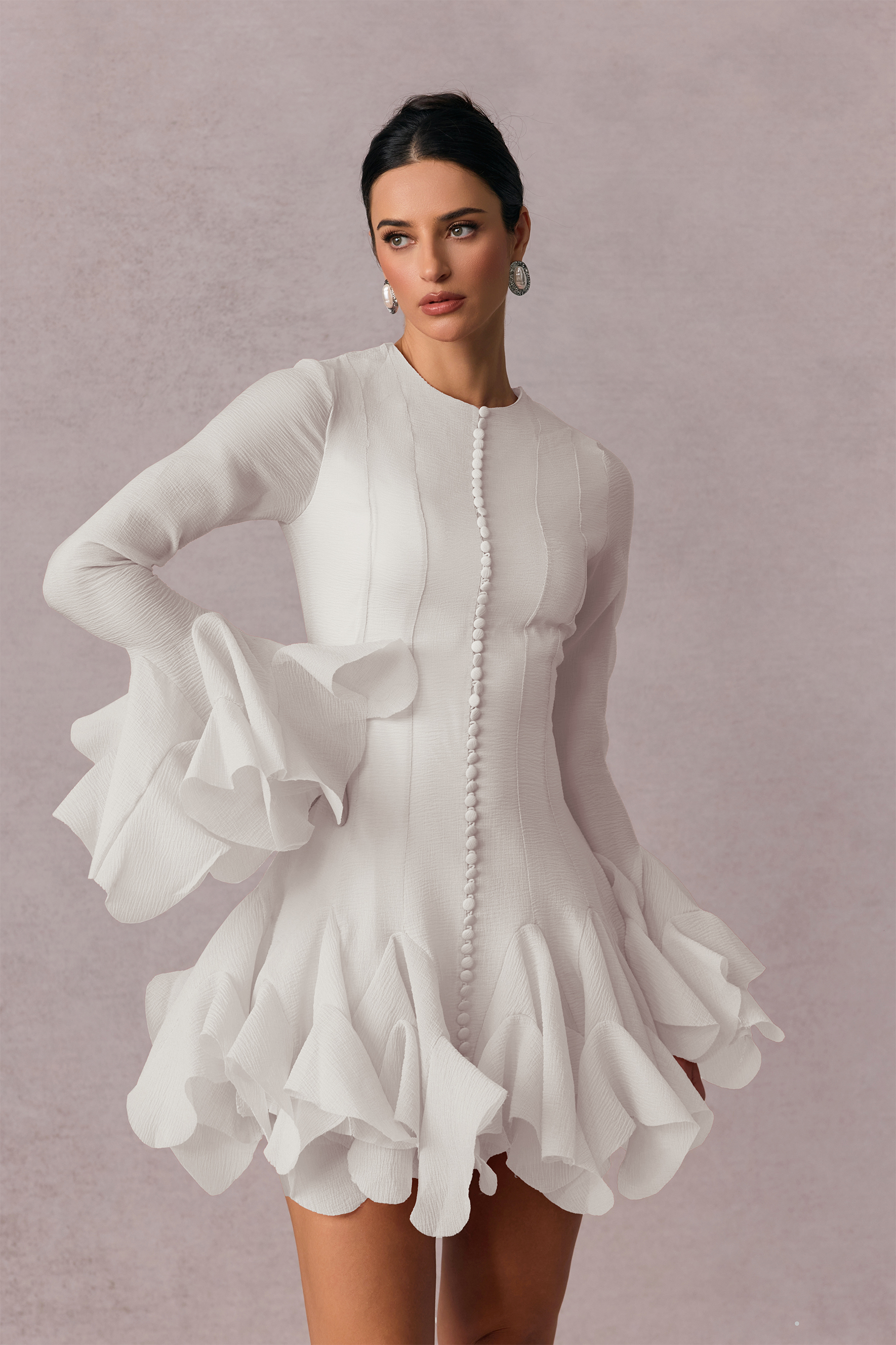 Leila Semi-sheer Flare Mini Dress-purelyfable