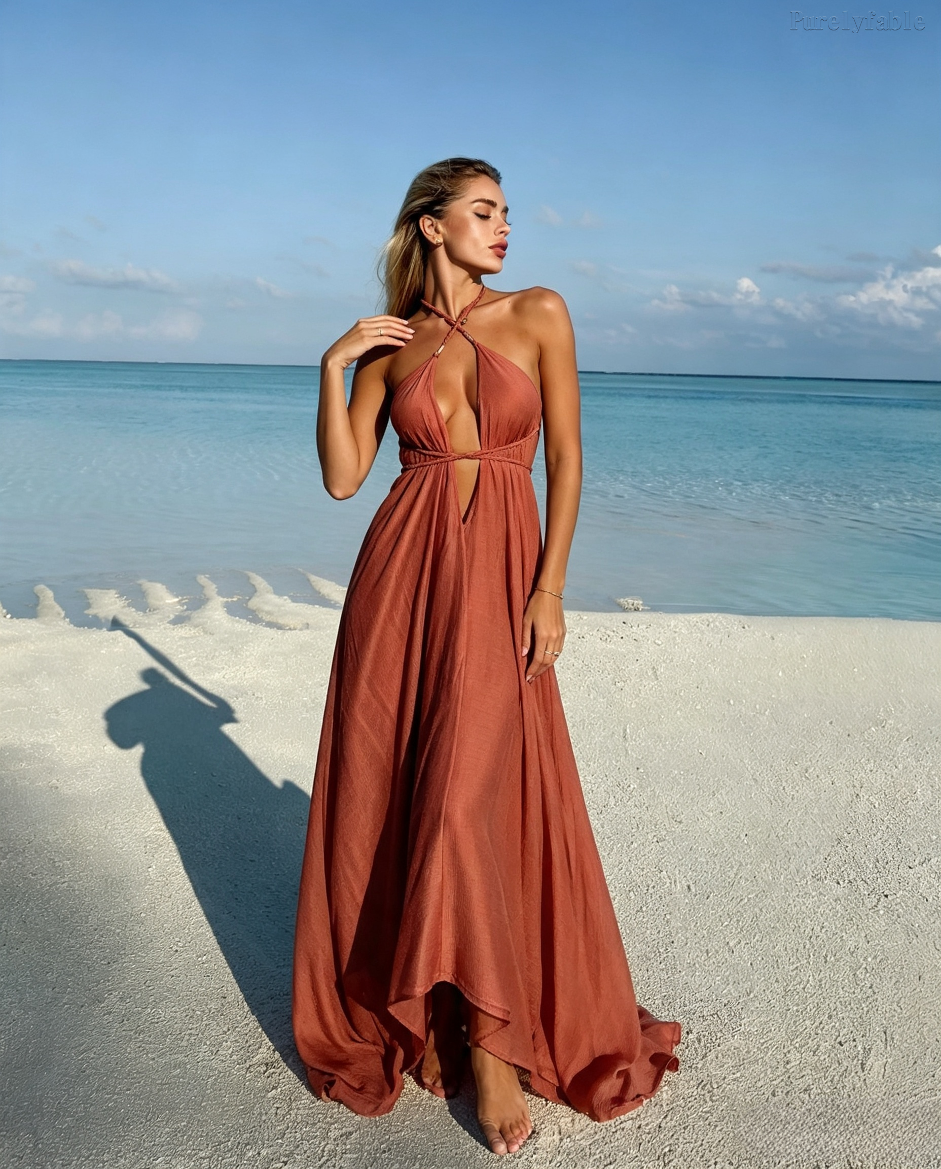 Clara Retro Red Neckline Open-Back Long Dress