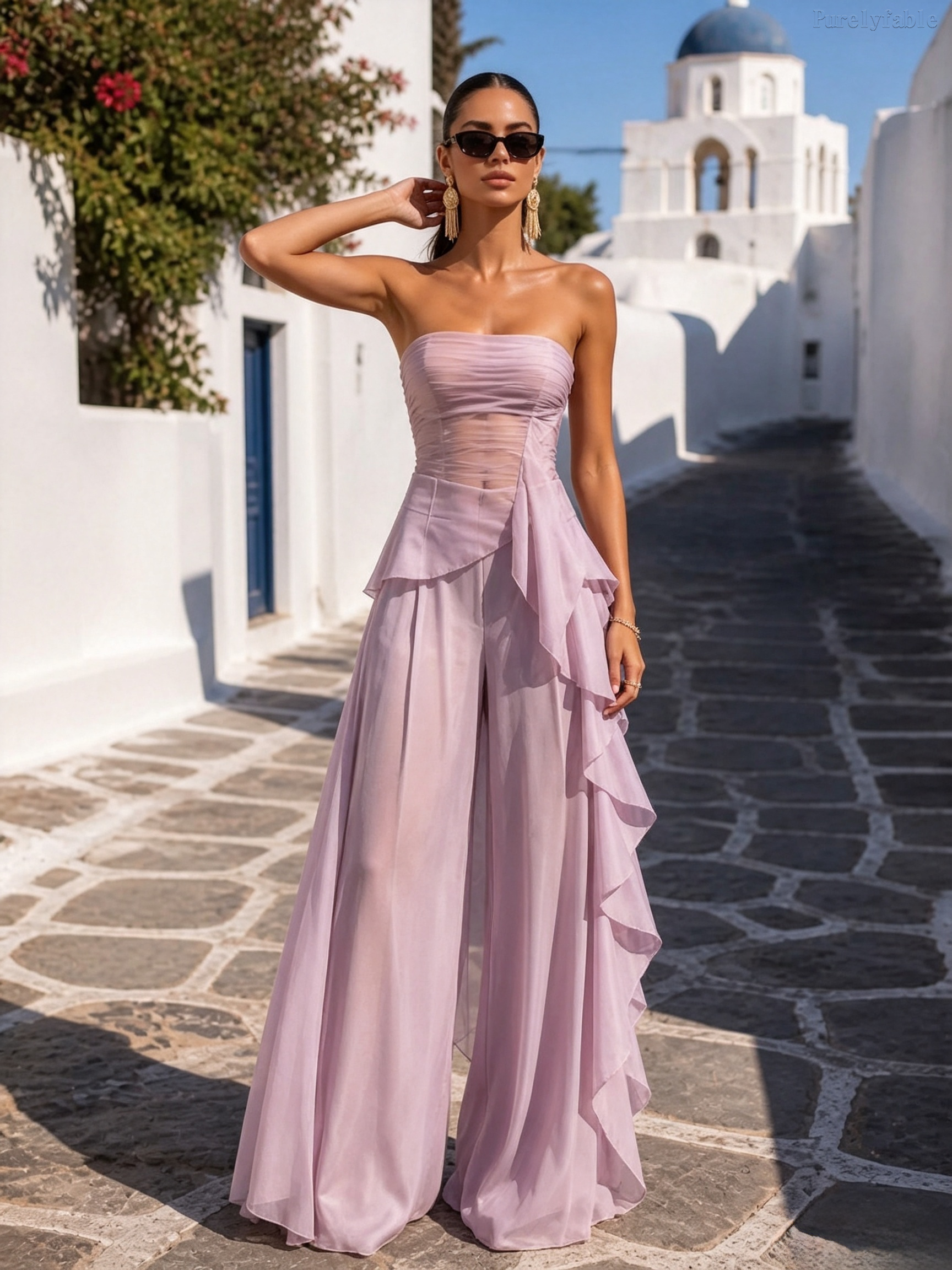Verona Purple Strapless Frill Sleeveless Dress