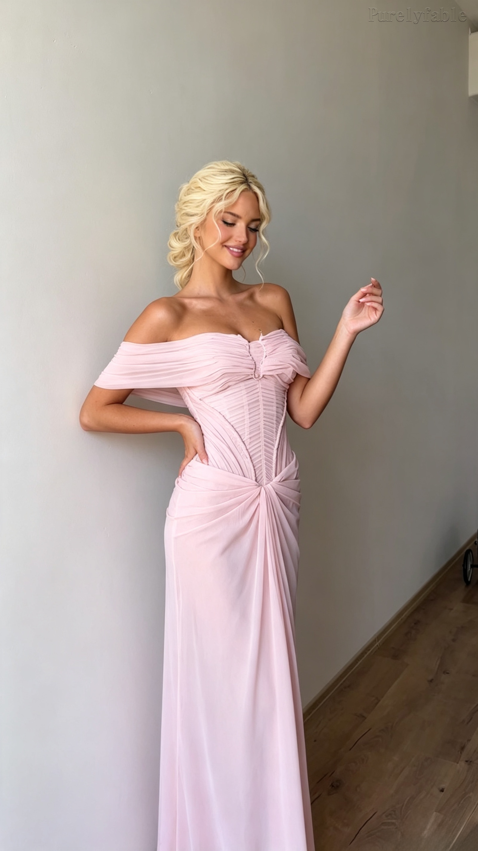 Aviana Pink One-Shoulder Pleated Long Dress