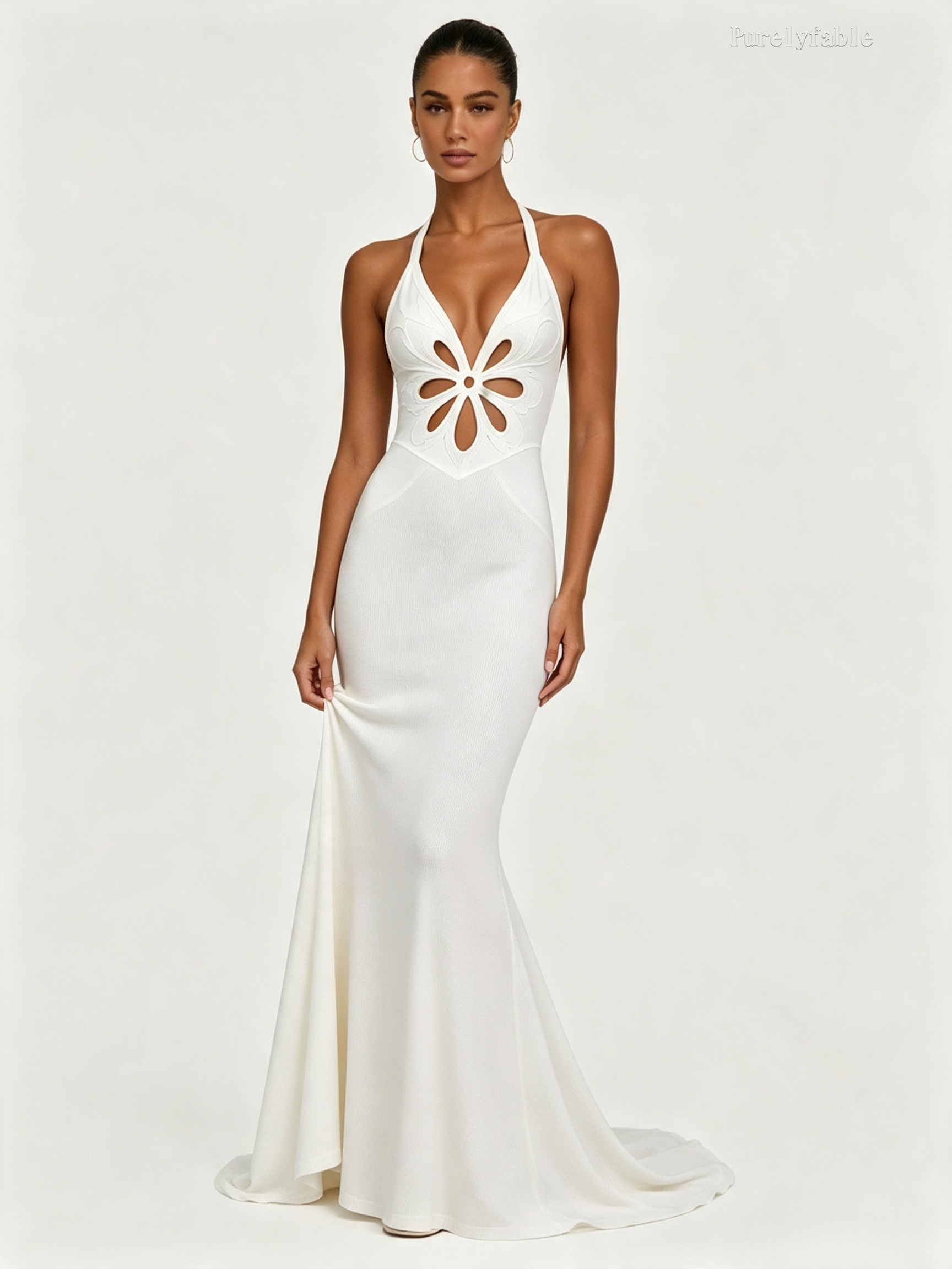 Helena White Halter Cut-Out Fish Tail Long Dress
