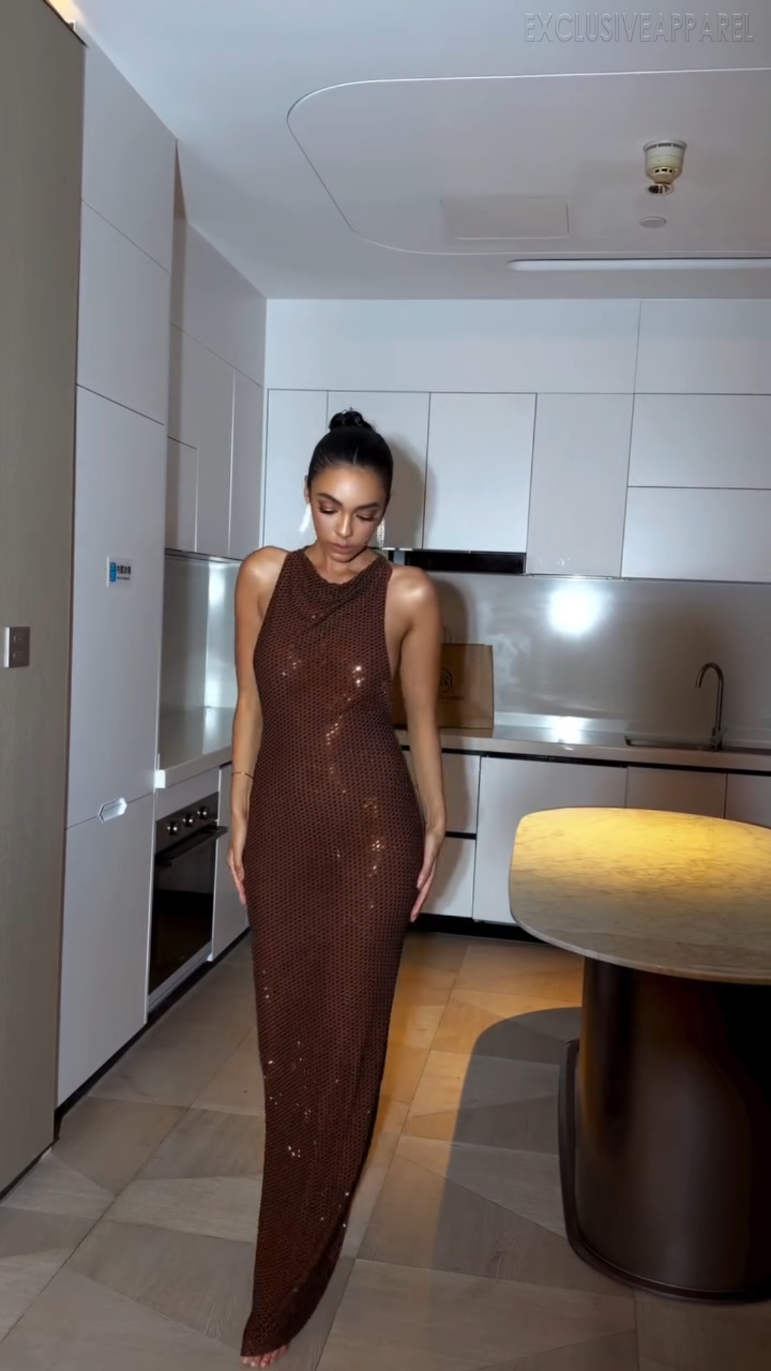 Josephine Brown Flowing Draped Backless Dress