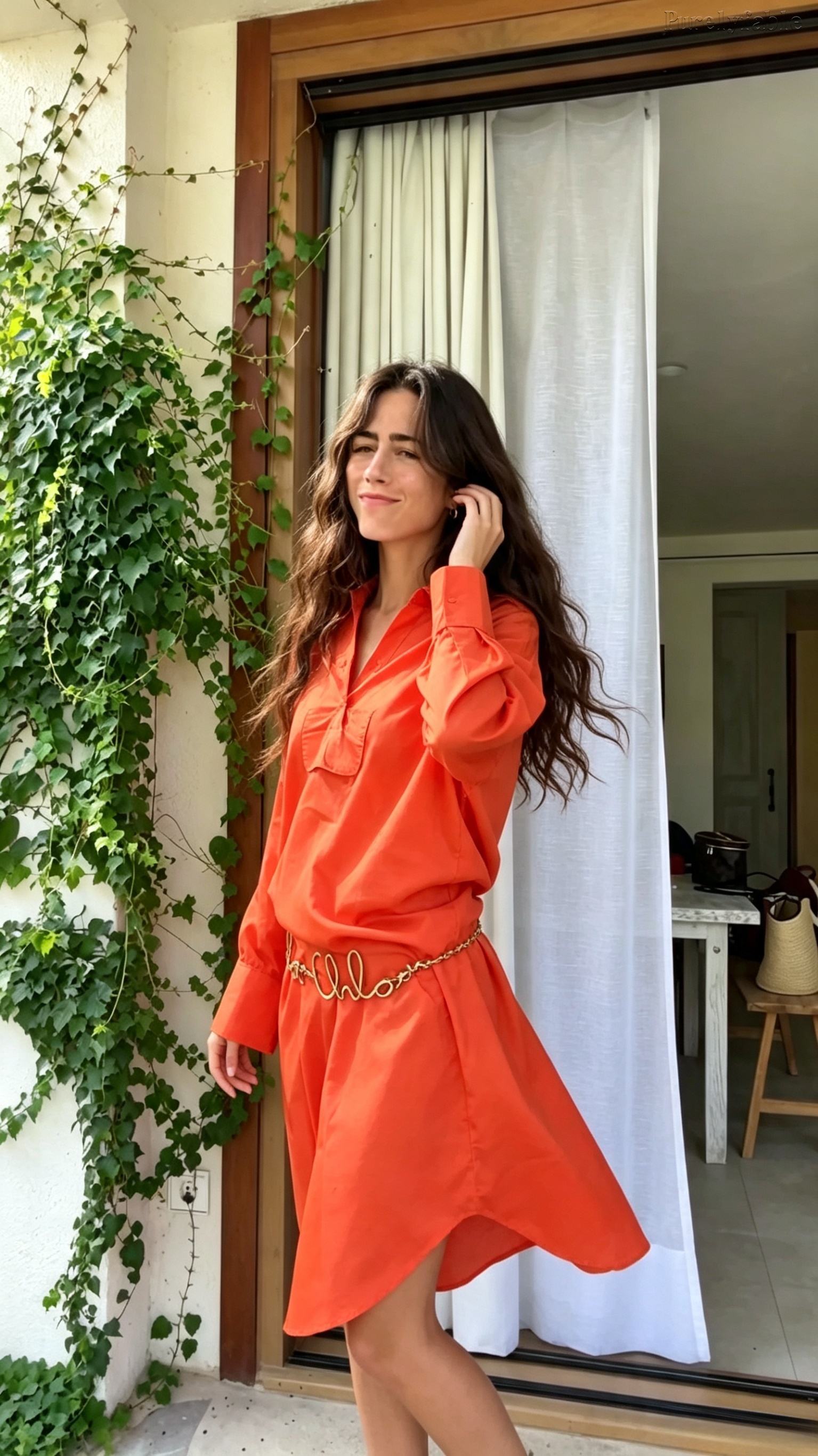 Mariana Orange Collared Half-Buttoned Blouse Dress