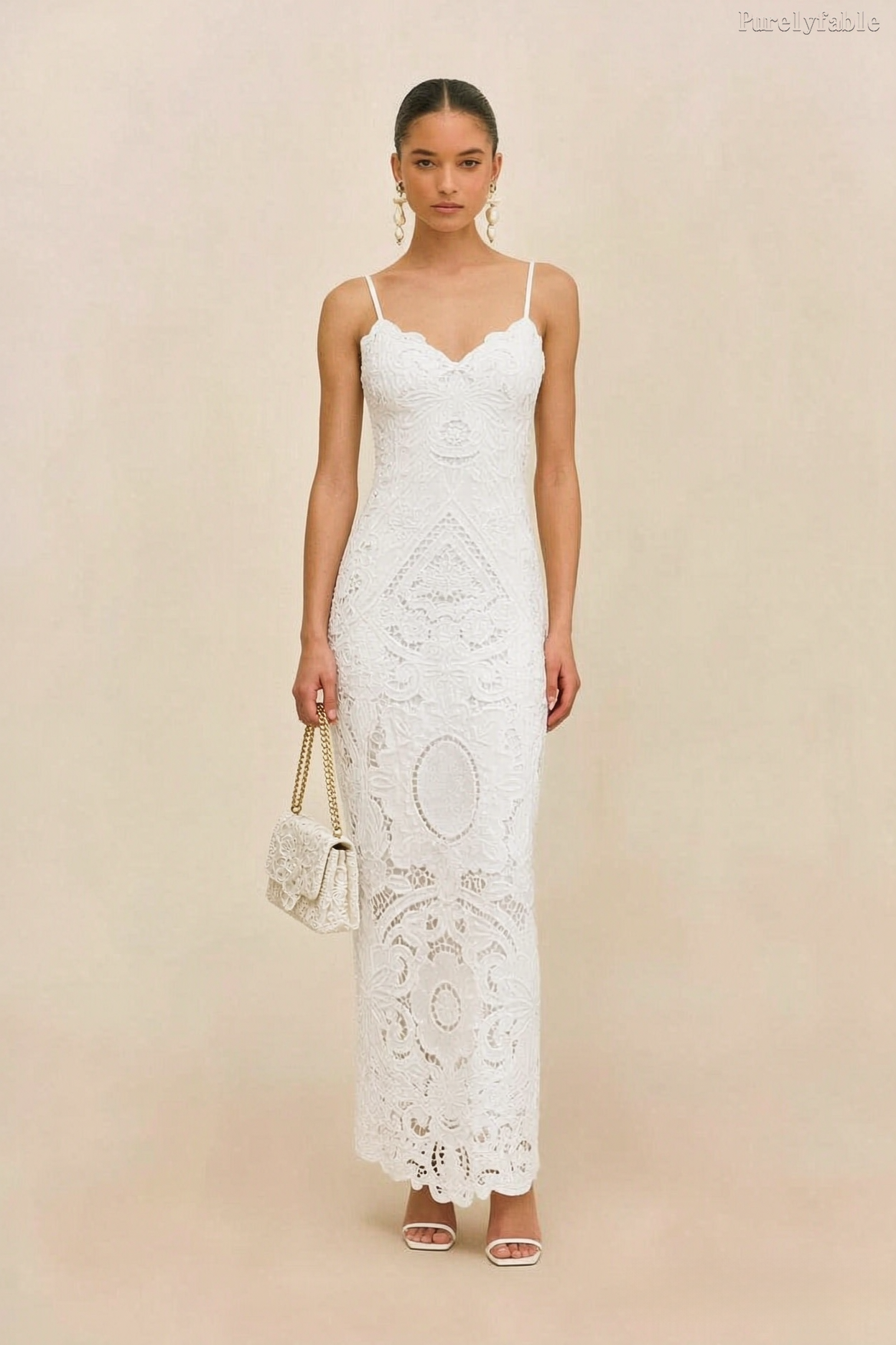 Kamila White Thin Shoulder Strap Open-Back Long Dress
