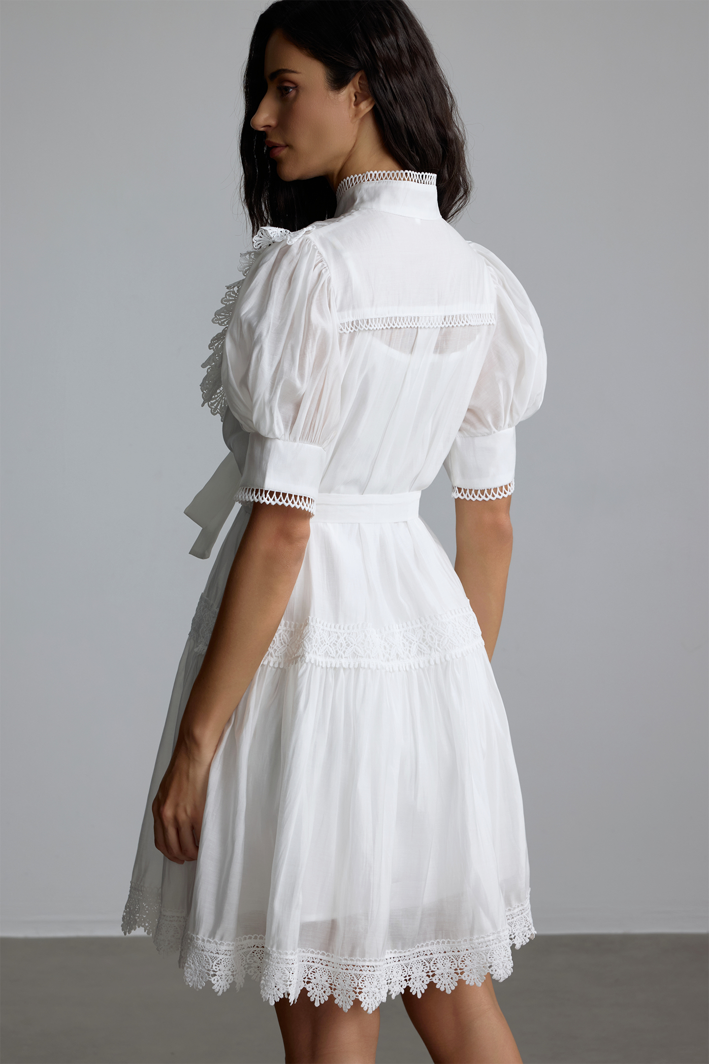 Annette Lace Trim Puff Sleeve Mini Dress-purelyfable