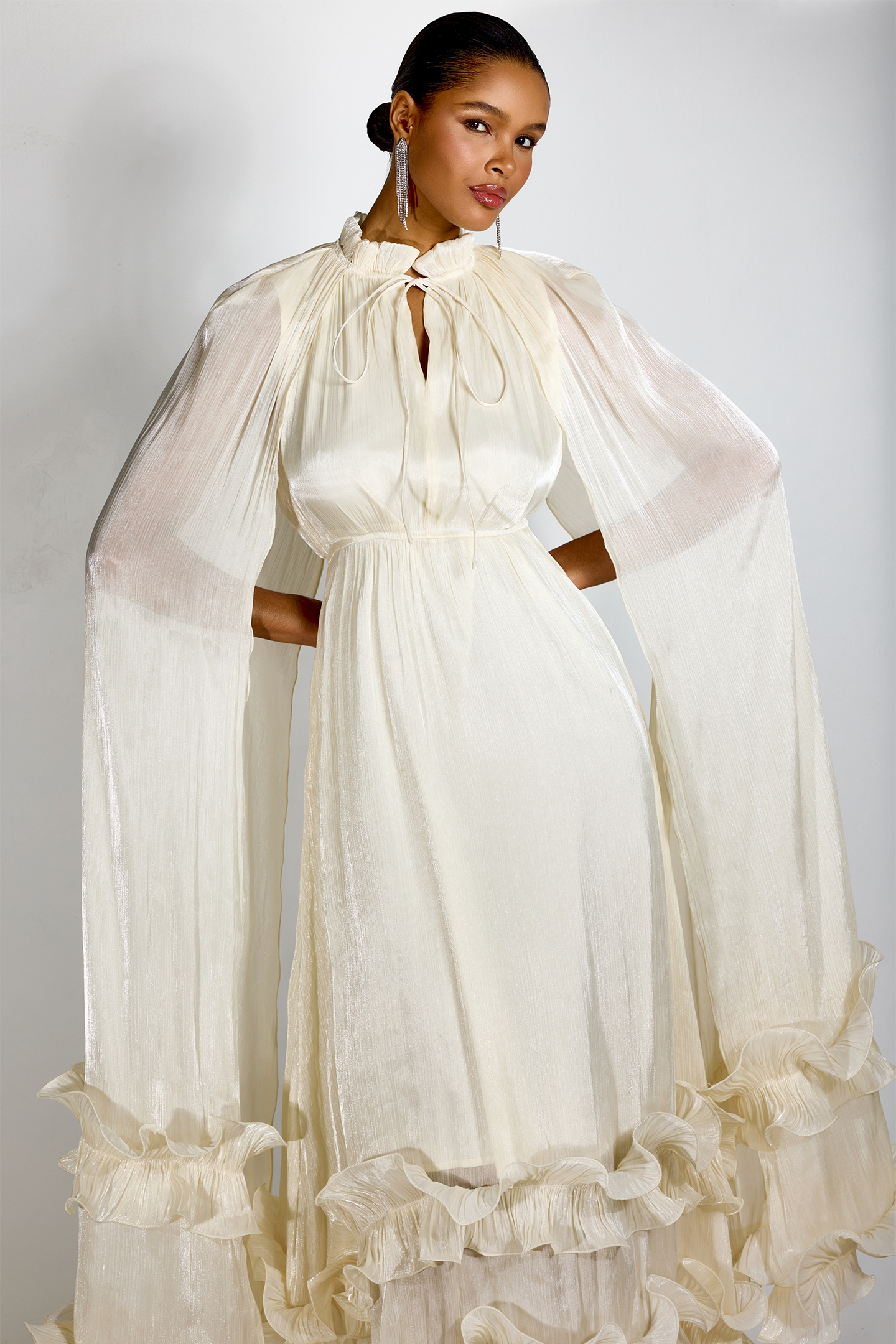 Shirley Cape-effect Ruffled Midi Dress-purelyfable