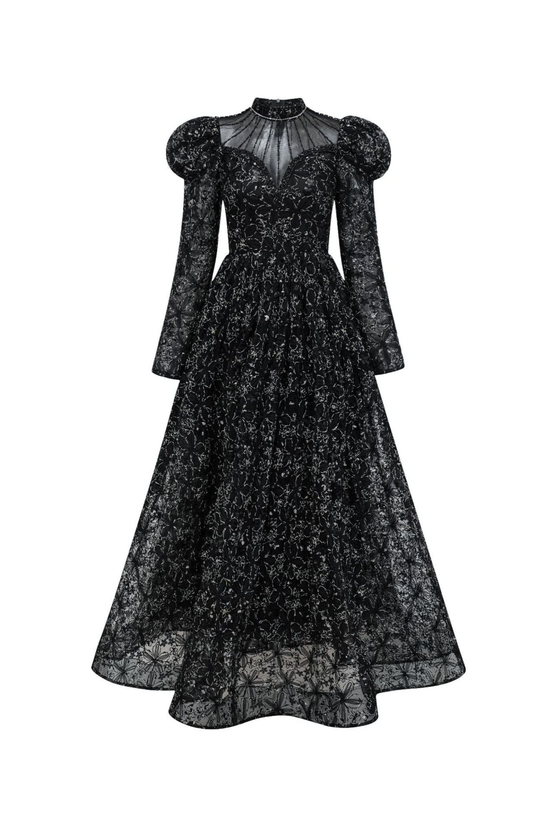 Celia Floral Embroidered Puff Sleeve Maxi Dress-purelyfable