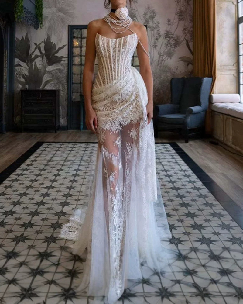 Aveline White Strapless Lace Dress