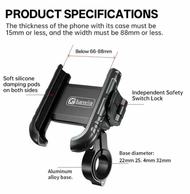 KEWIG M29  Bike Phone Mount, Aluminum Anti-Theft Handlebar Cell Phone Holder, 360° Rotation, One-Hand Quick Lock/Release for 5.2-7.2" iPhone & Android, Fits Bicycle, Scooter.phone holder for car car phone mount Motorcycle Accessories Motorcycle Stand