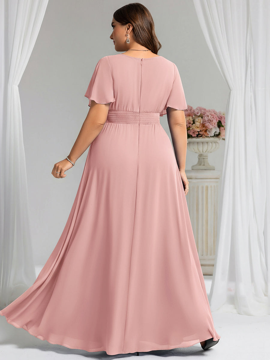 Plus Size Printed Chiffon Pleated Maxi Wedding Guest Dress