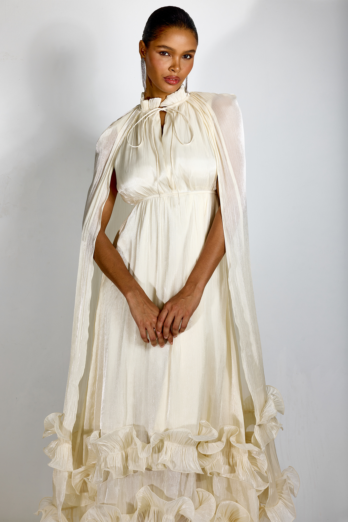Shirley Cape-effect Ruffled Midi Dress-purelyfable