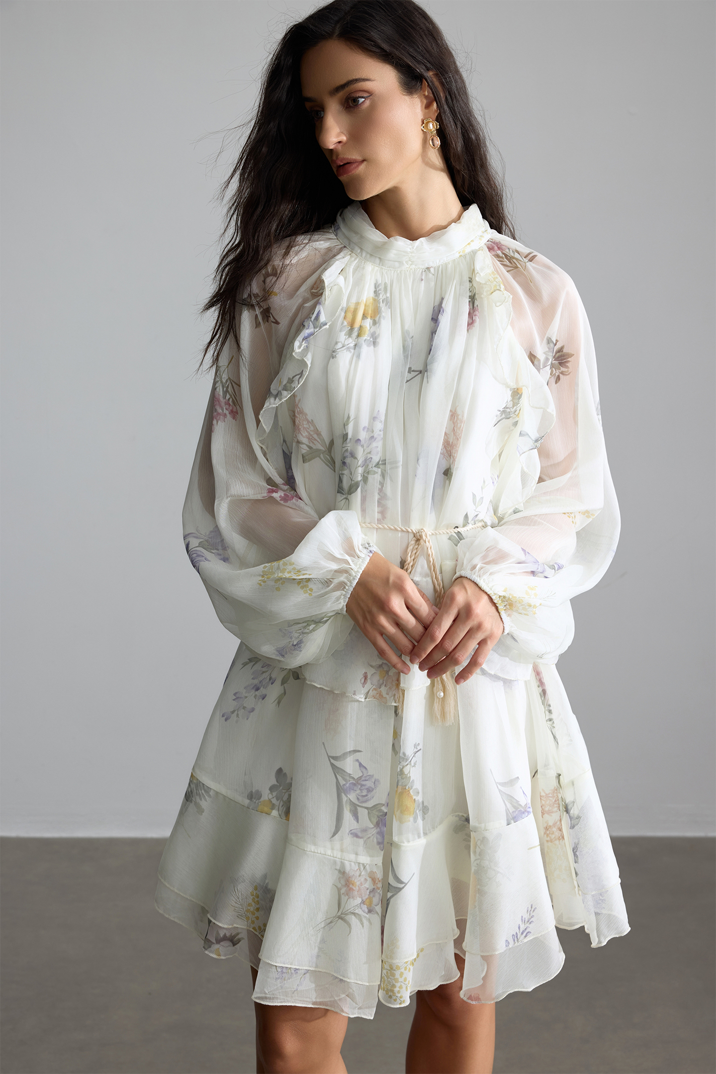 Felicia Floral Print Tiered Mini Dress