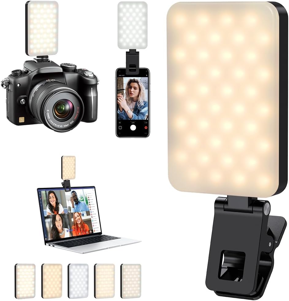 Magnetic Selfie Light Compatible with MagSafe for iPhone �C Rechargeable LED Fill Light with Mirror, CRI��95, 5 Color Temps, Foldable Ring Light
