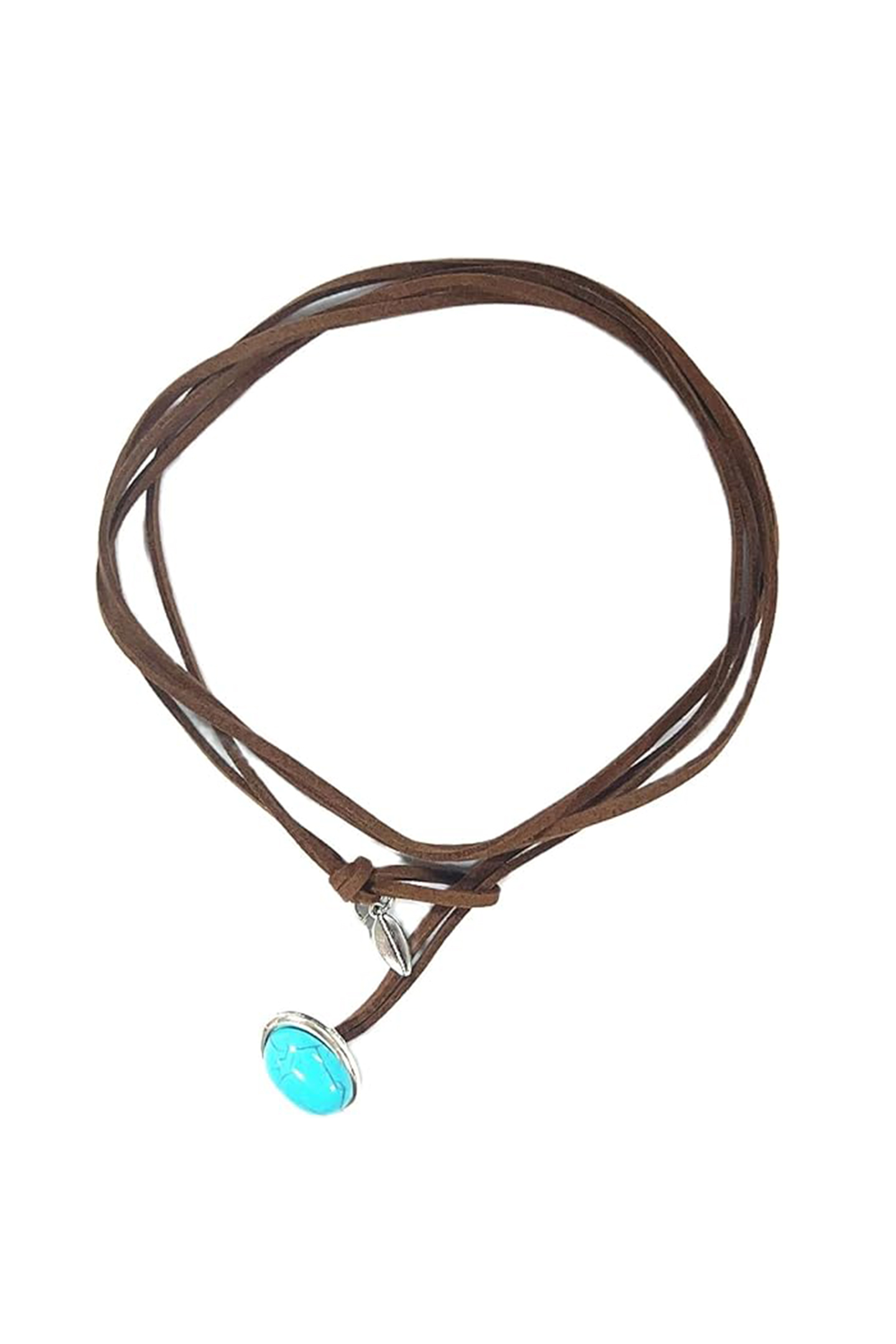 Turquoise Pendant Leather Necklace-purelyfable