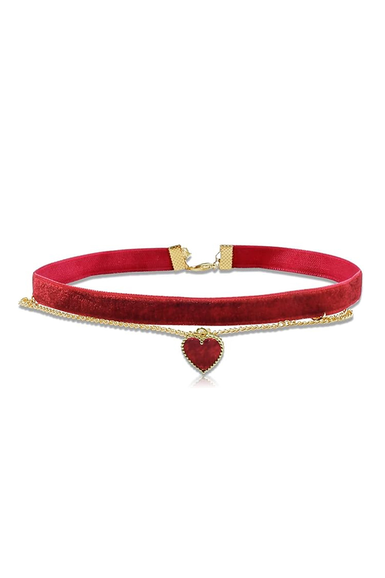 Double Layer Heart Velvet Choker-purelyfable