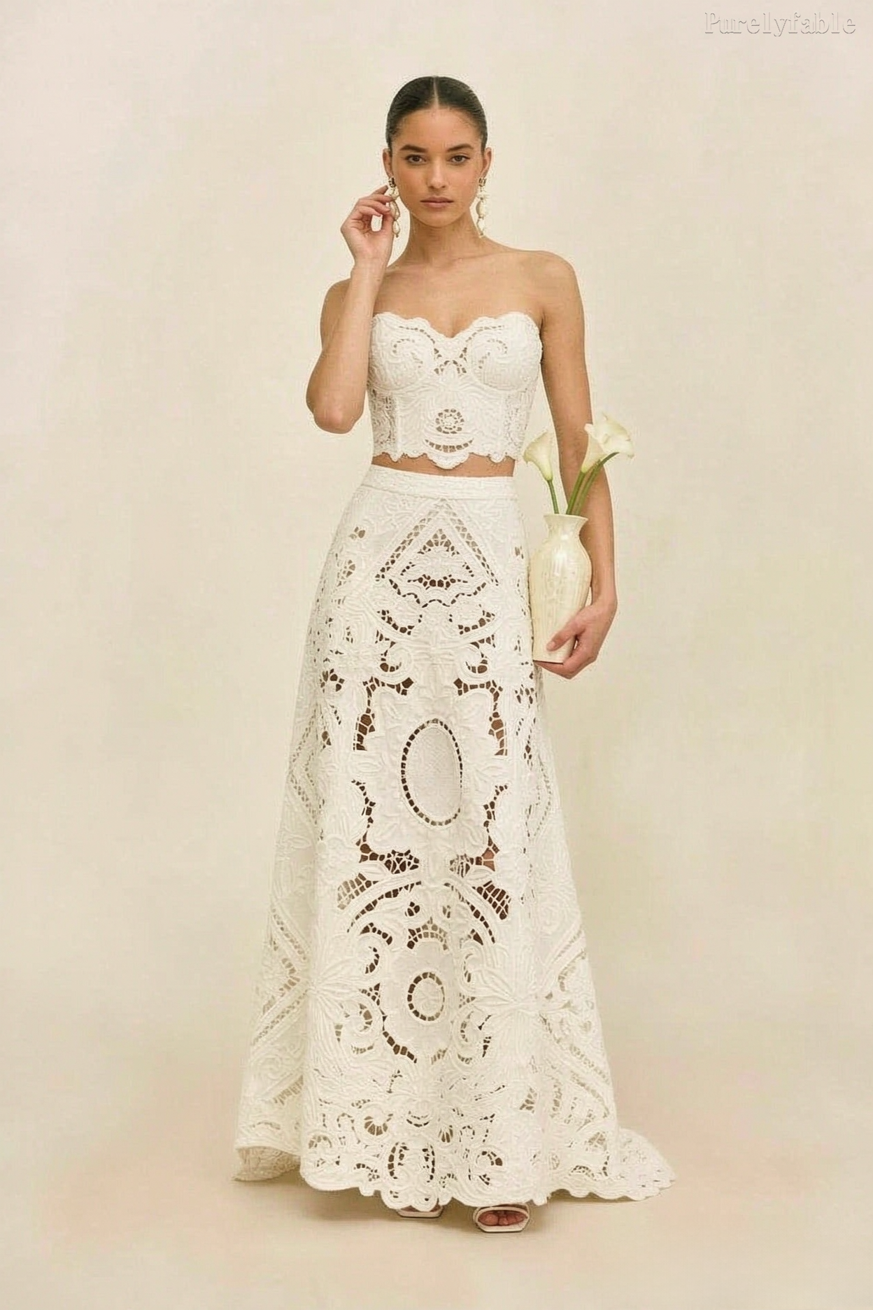 Kamila White Strapless Lace Open-Back Dress Set