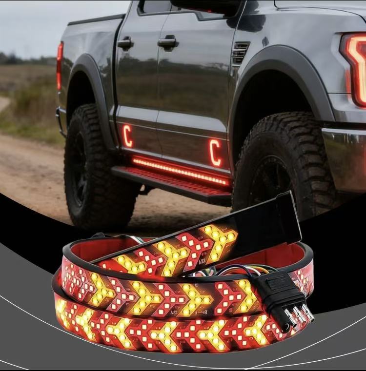 Fishbone Shaped LED Tailgate Light Bar, 60-Inch LED Tailgate Lights, Brake Running Sequential Turn Signal Strip Strobe Light Bar for Truck Pickup SUV RV Plug and Play