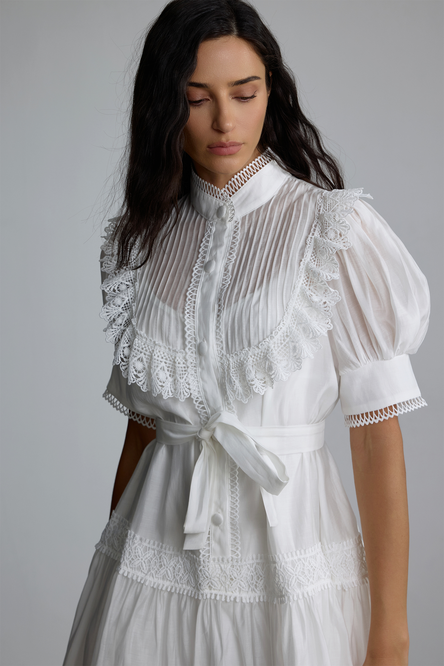 Annette Lace Trim Puff Sleeve Mini Dress-purelyfable