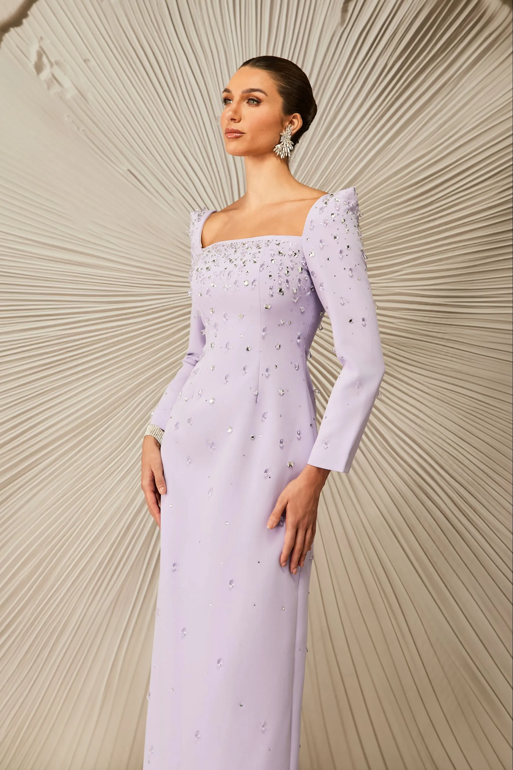 Isabella Crystal Embellished Square Neck Maxi Dress