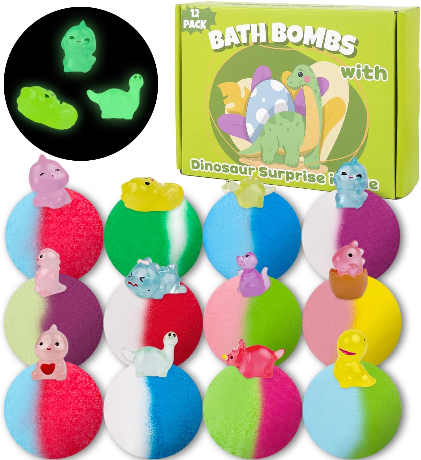 Bath Bombs for Kids with Toy Inside, 36 Pcs Bath Bombs with Glow in The Dark Dinosaur, Animal and Ocean Surprise Inside, Handmade Organic Bubble Bath Ball Gift Set for Birthday, Easter, Christmas