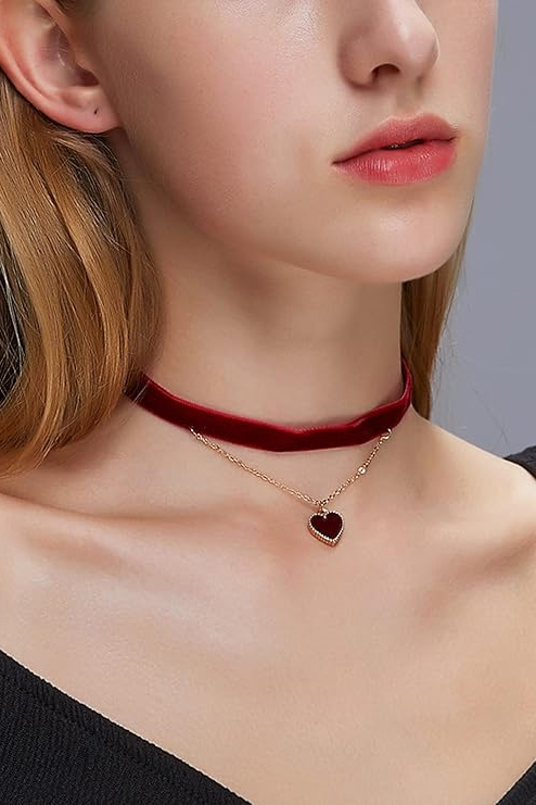 Double Layer Heart Velvet Choker-purelyfable