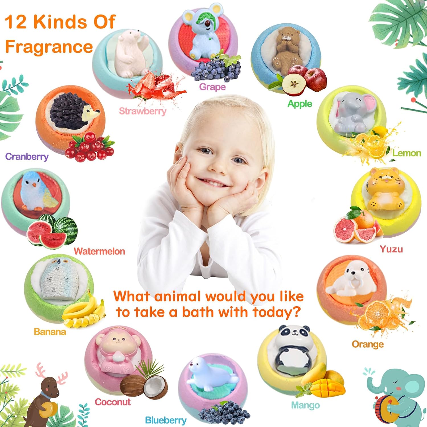 Bath Bombs for Kids with Surprise Inside,12-Pack Natural Organic Kids Bath Bombs with Endangered Animals Toys, Fun & Educational Gift, Ideal Birthday,Christmas,Children's Day Gifts kit